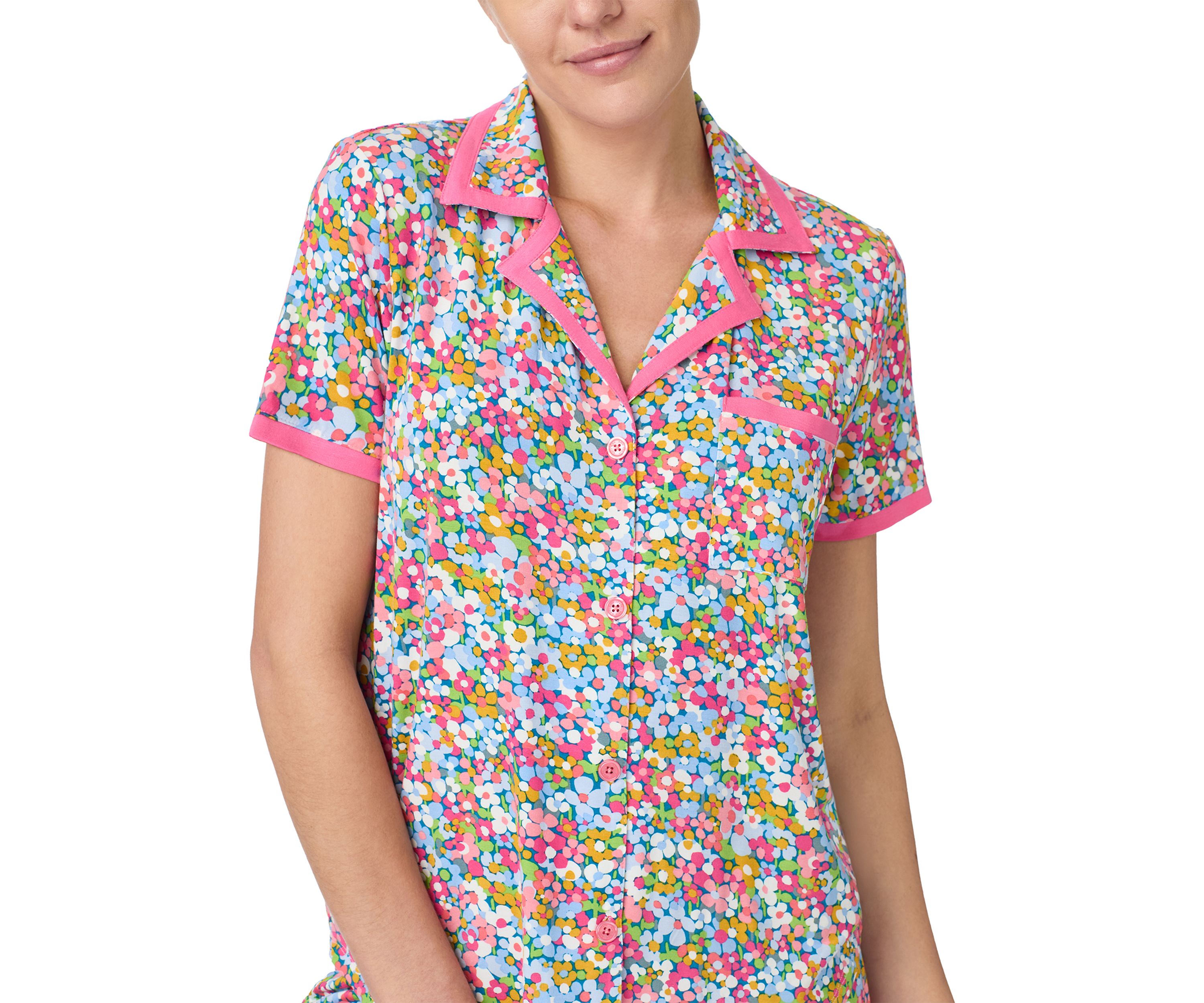 Womens Short Sleeve Crop Notch Pajama Set