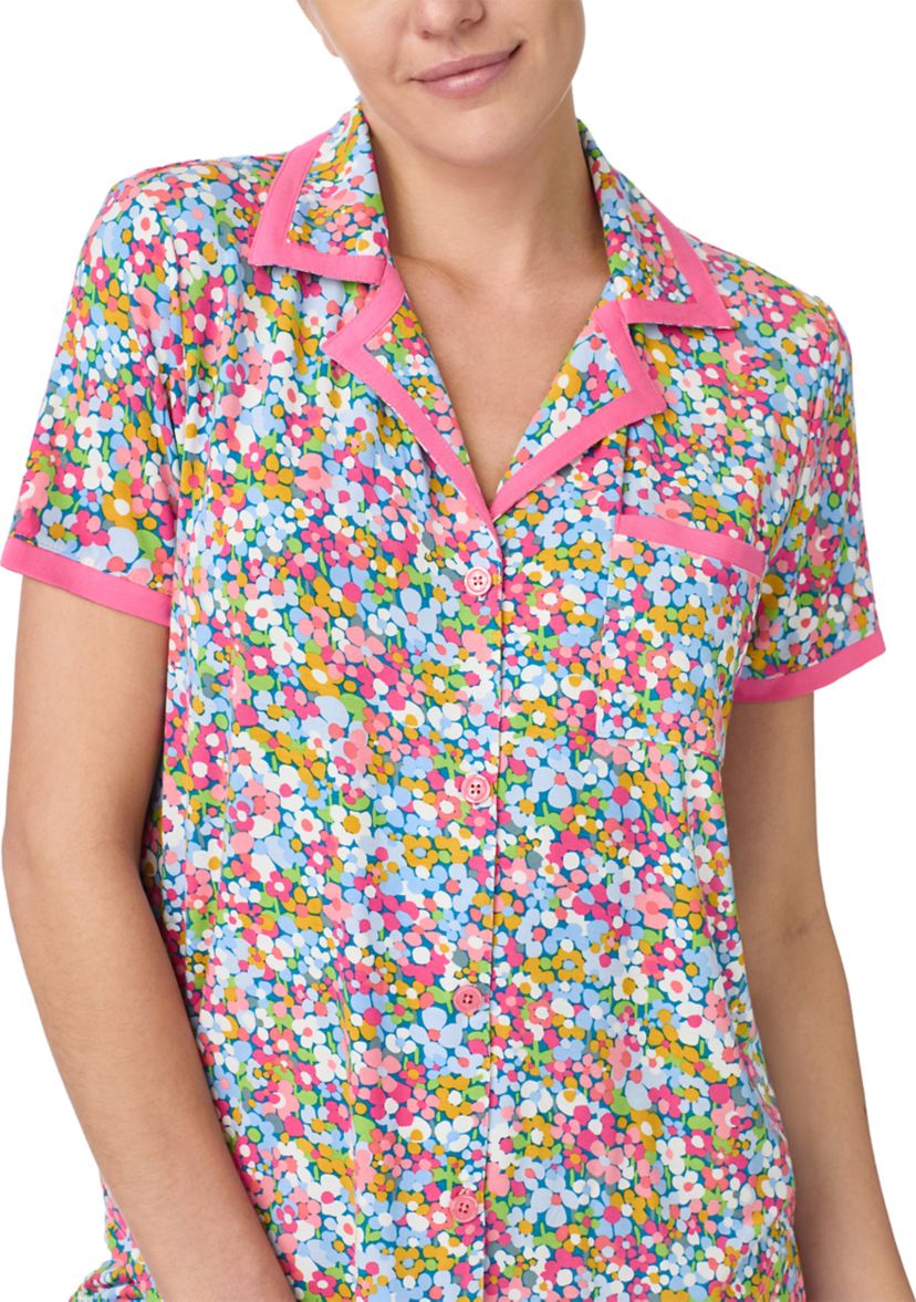 Womens Short Sleeve Crop Notch Pajama Set
