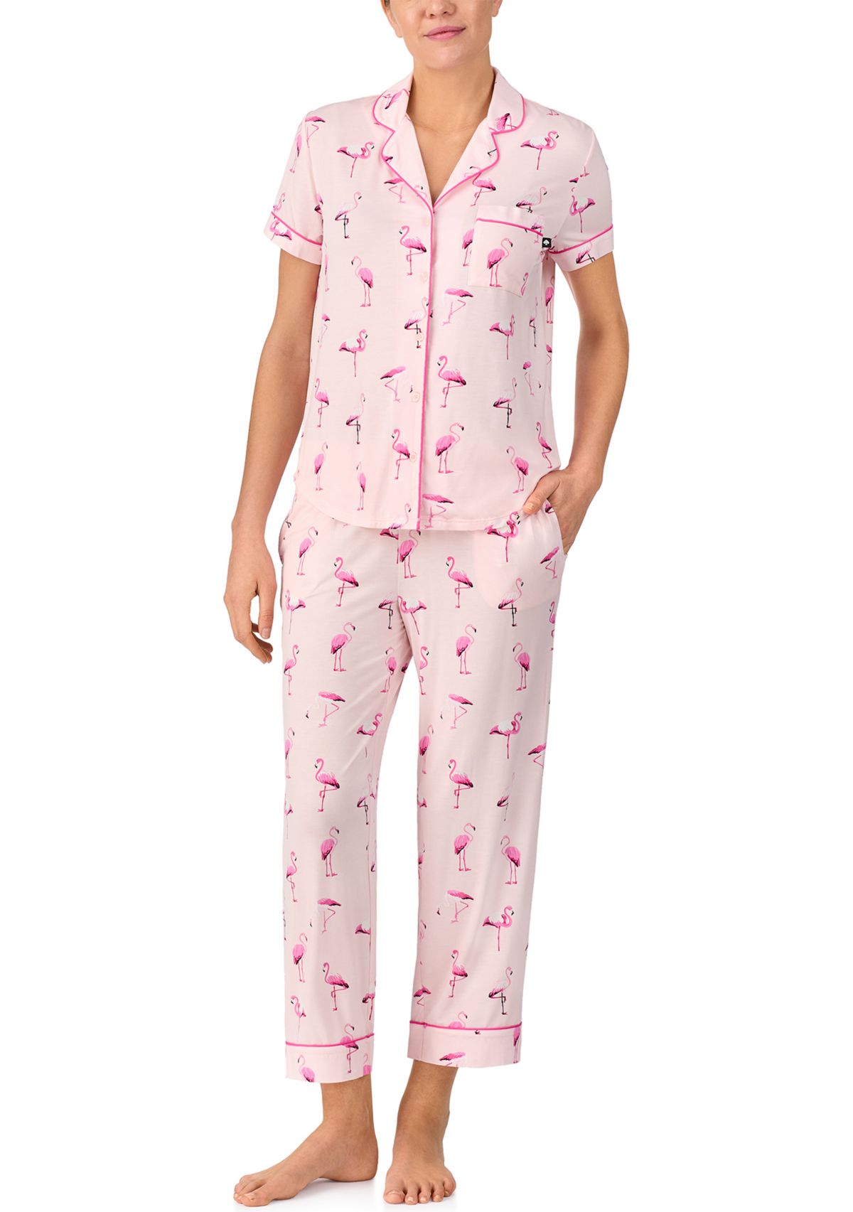 Womens Short Sleeve Cropped Pajama Set