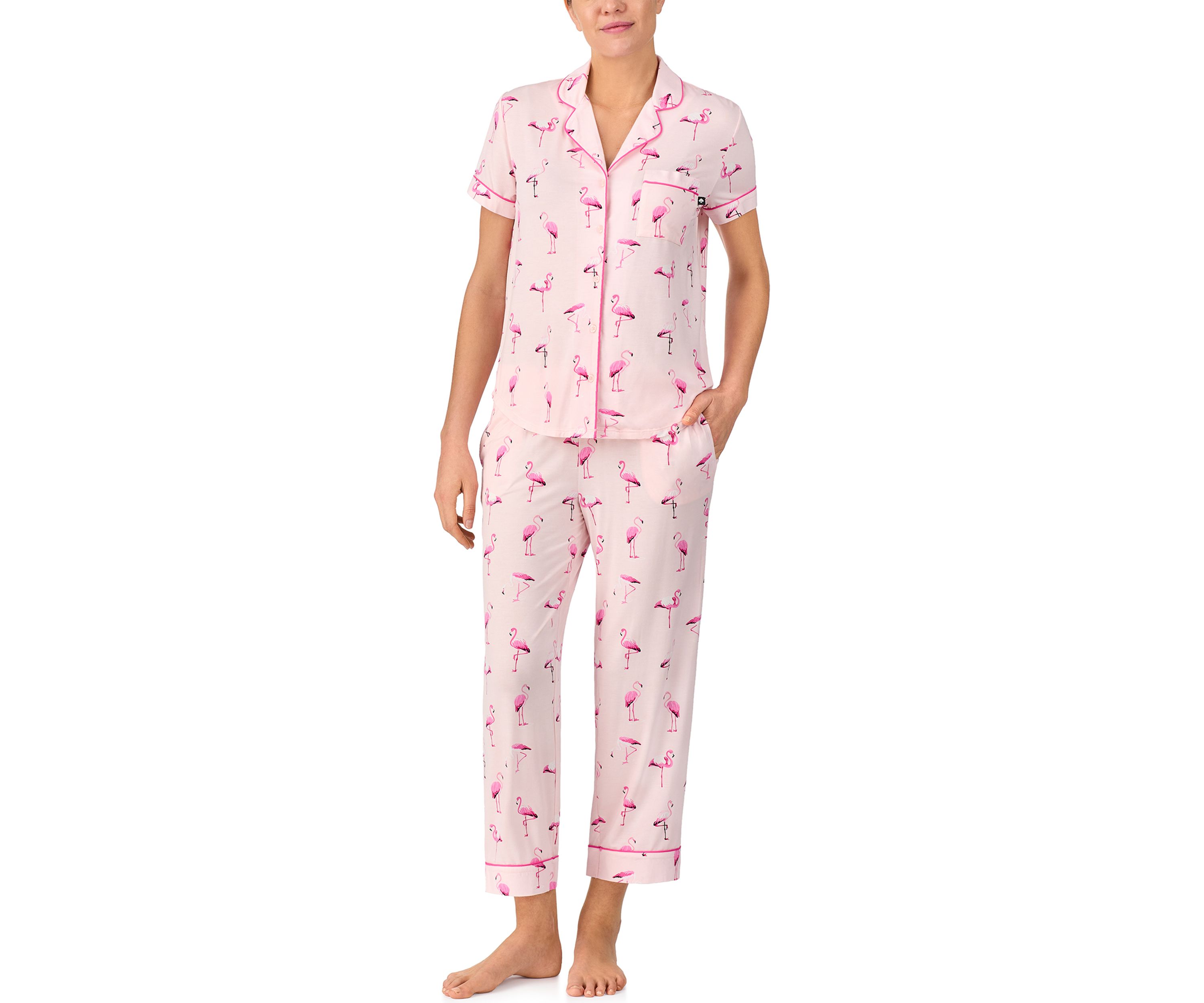 Womens Short Sleeve Cropped Pajama Set