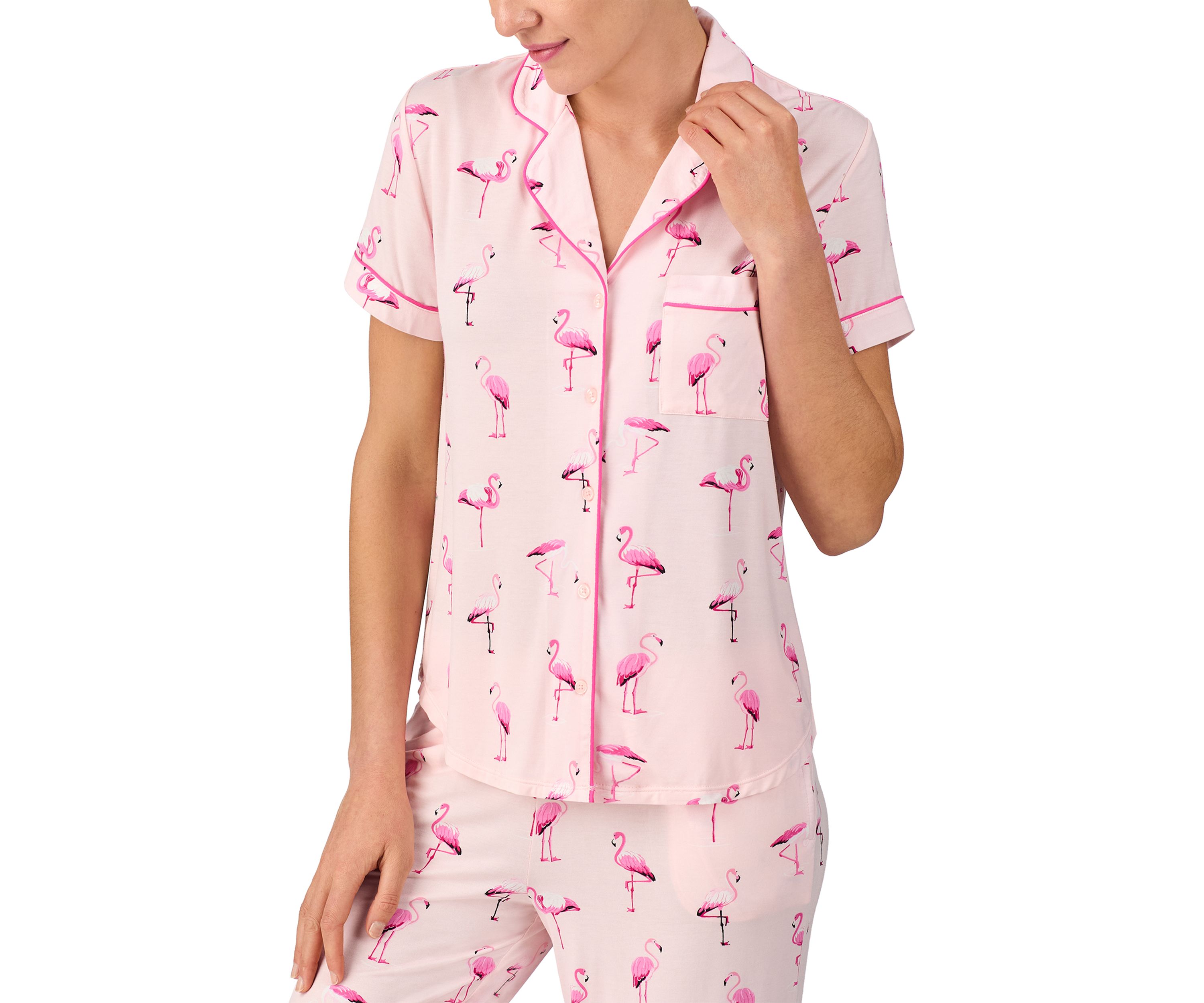 Womens Short Sleeve Cropped Pajama Set