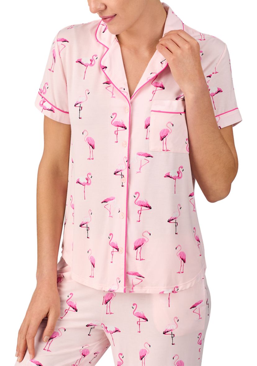Womens Short Sleeve Cropped Pajama Set
