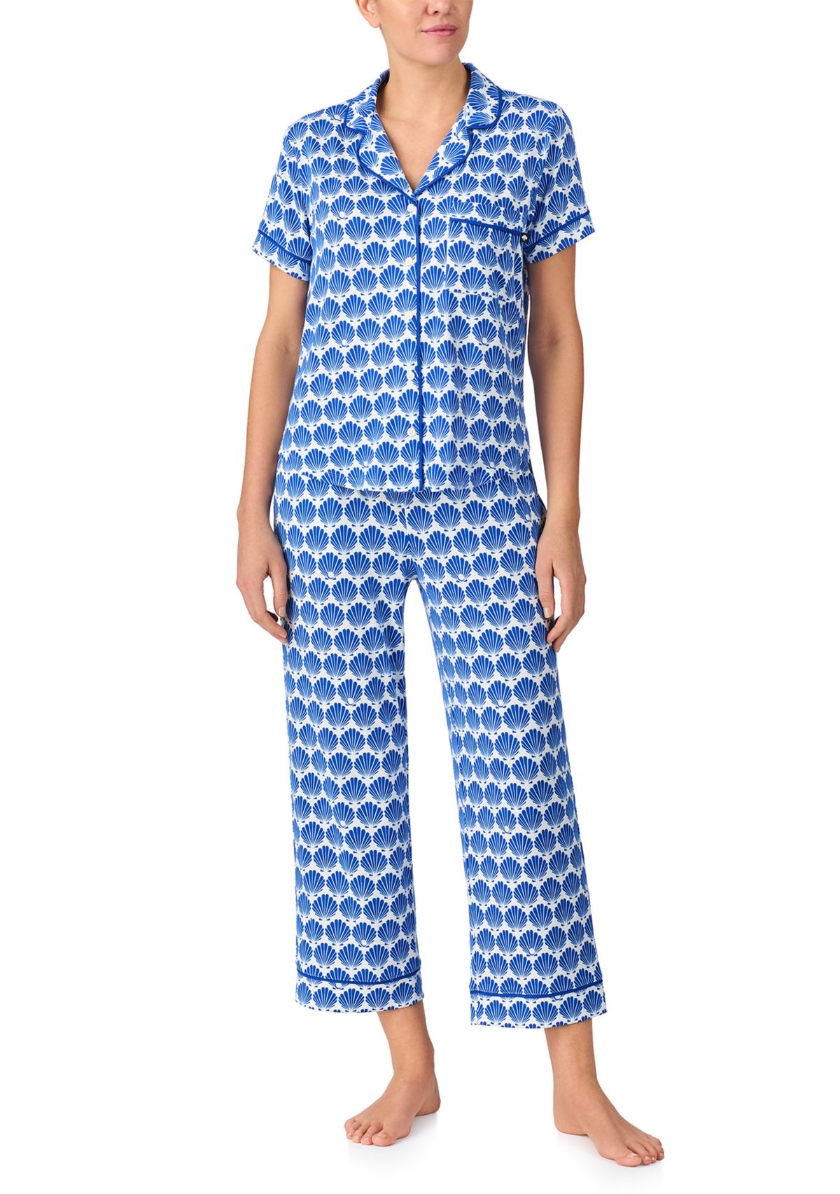 Womens Short Sleeve Cropped Notch Pajama Set