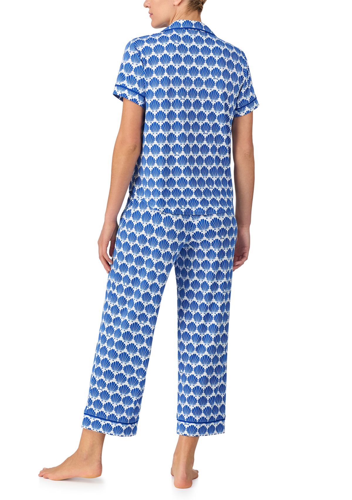Womens Short Sleeve Cropped Notch Pajama Set