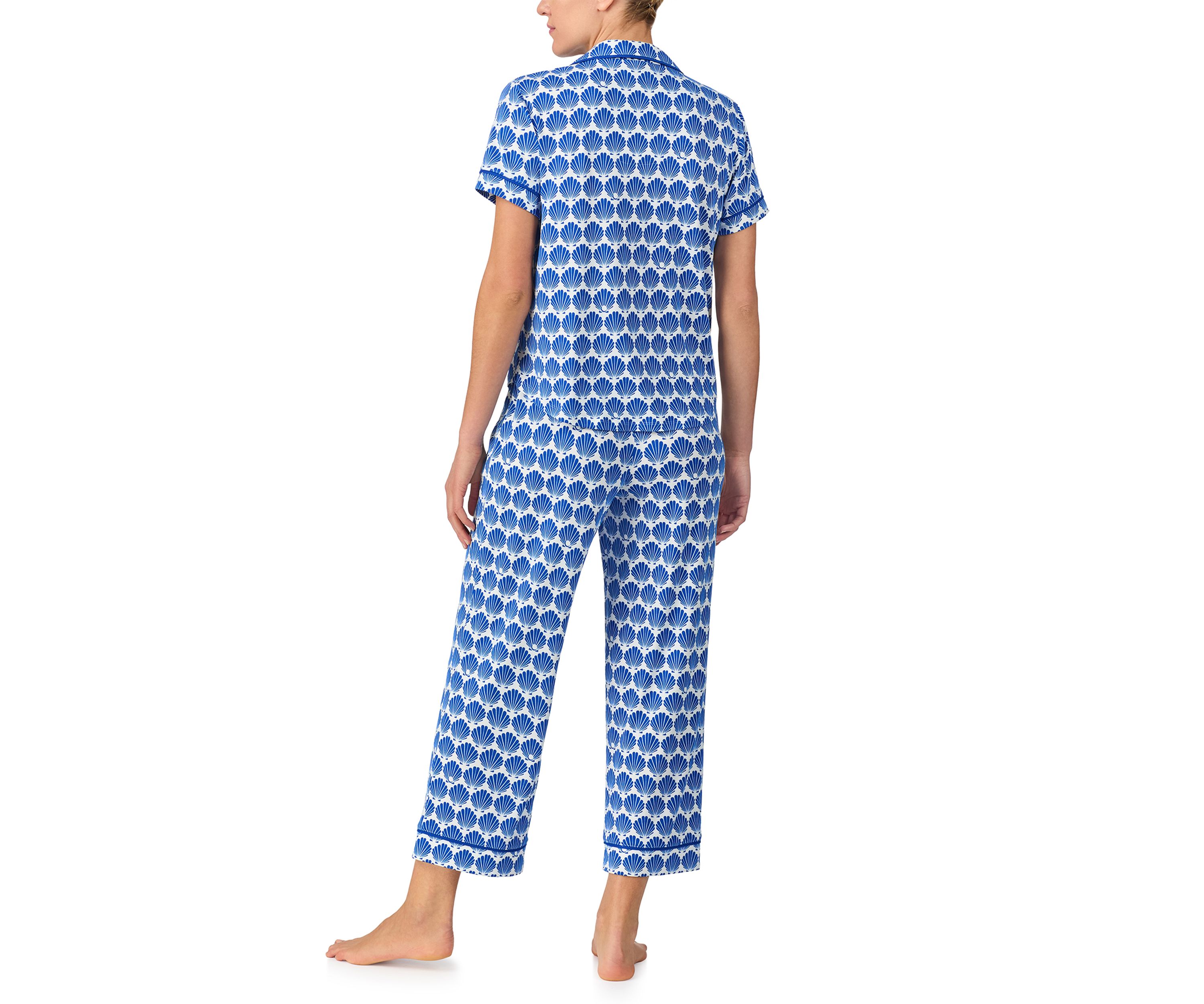 Womens Short Sleeve Cropped Notch Pajama Set