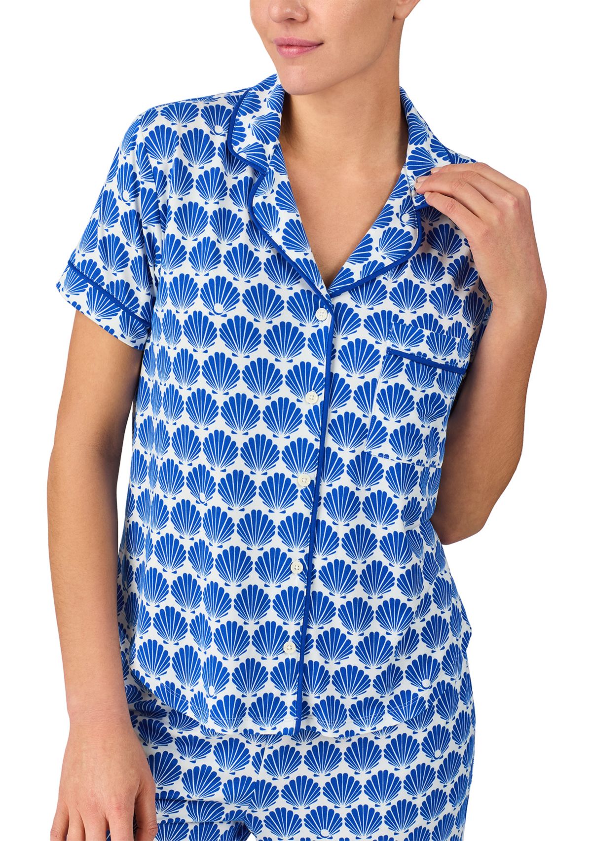Womens Short Sleeve Cropped Notch Pajama Set