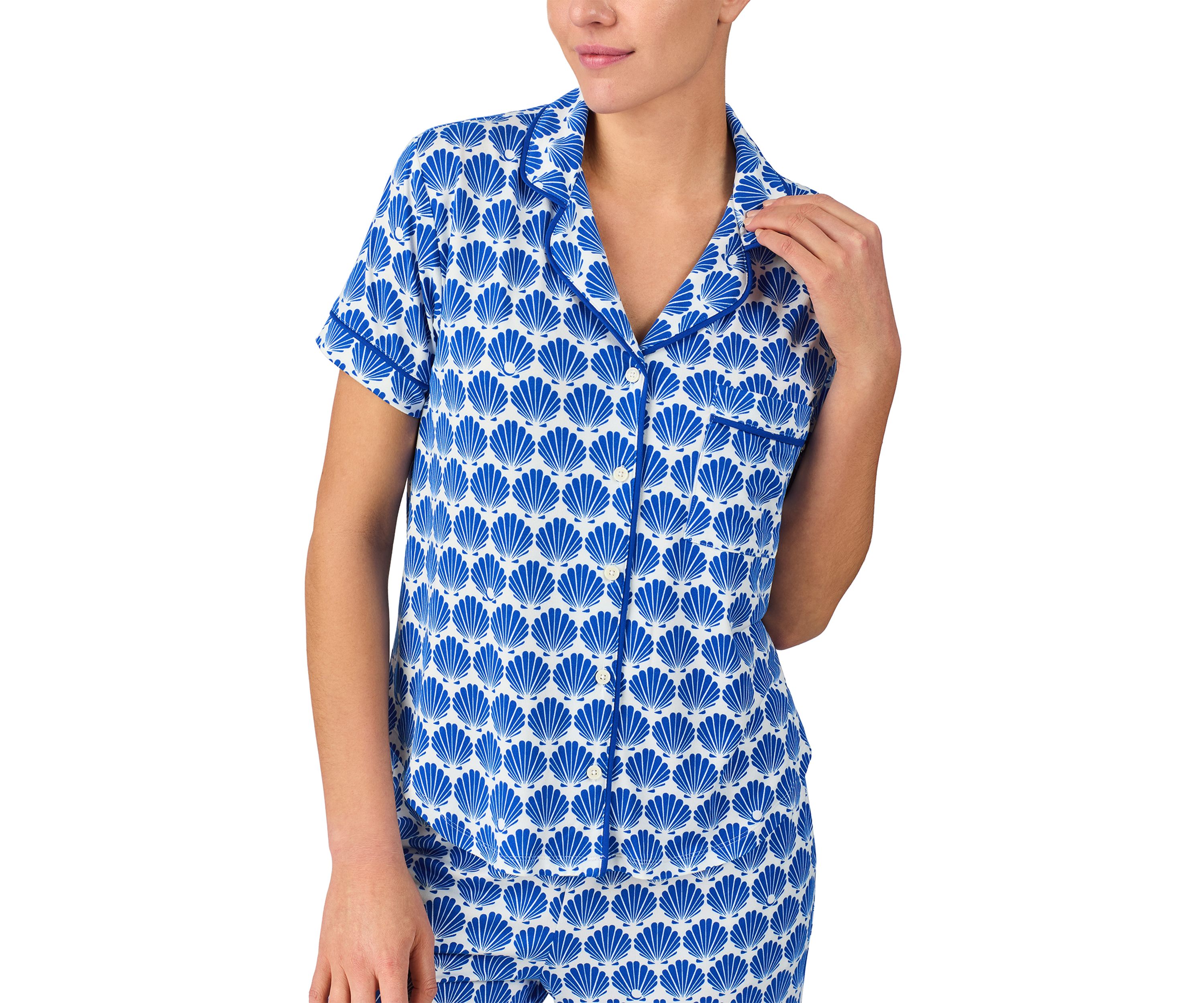 Womens Short Sleeve Cropped Notch Pajama Set
