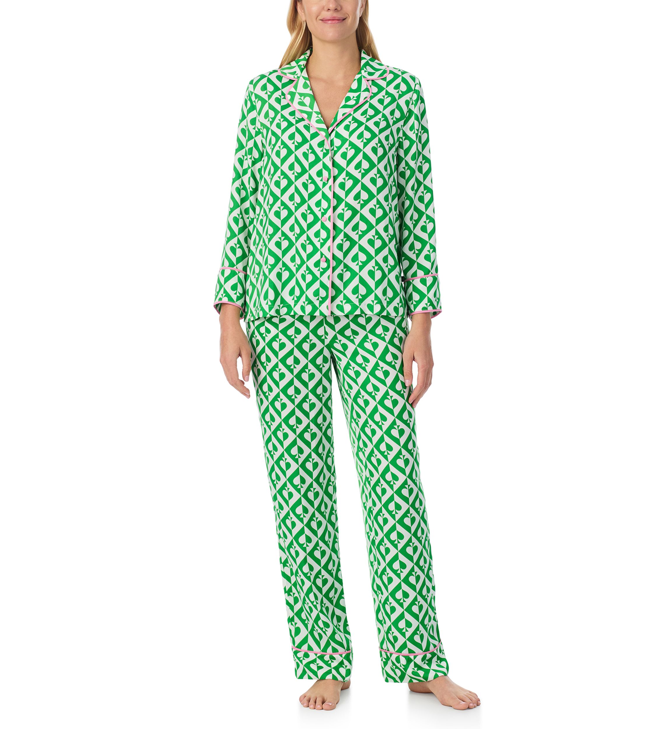 Womens Long Sleeve Pant Woven Pajama Set