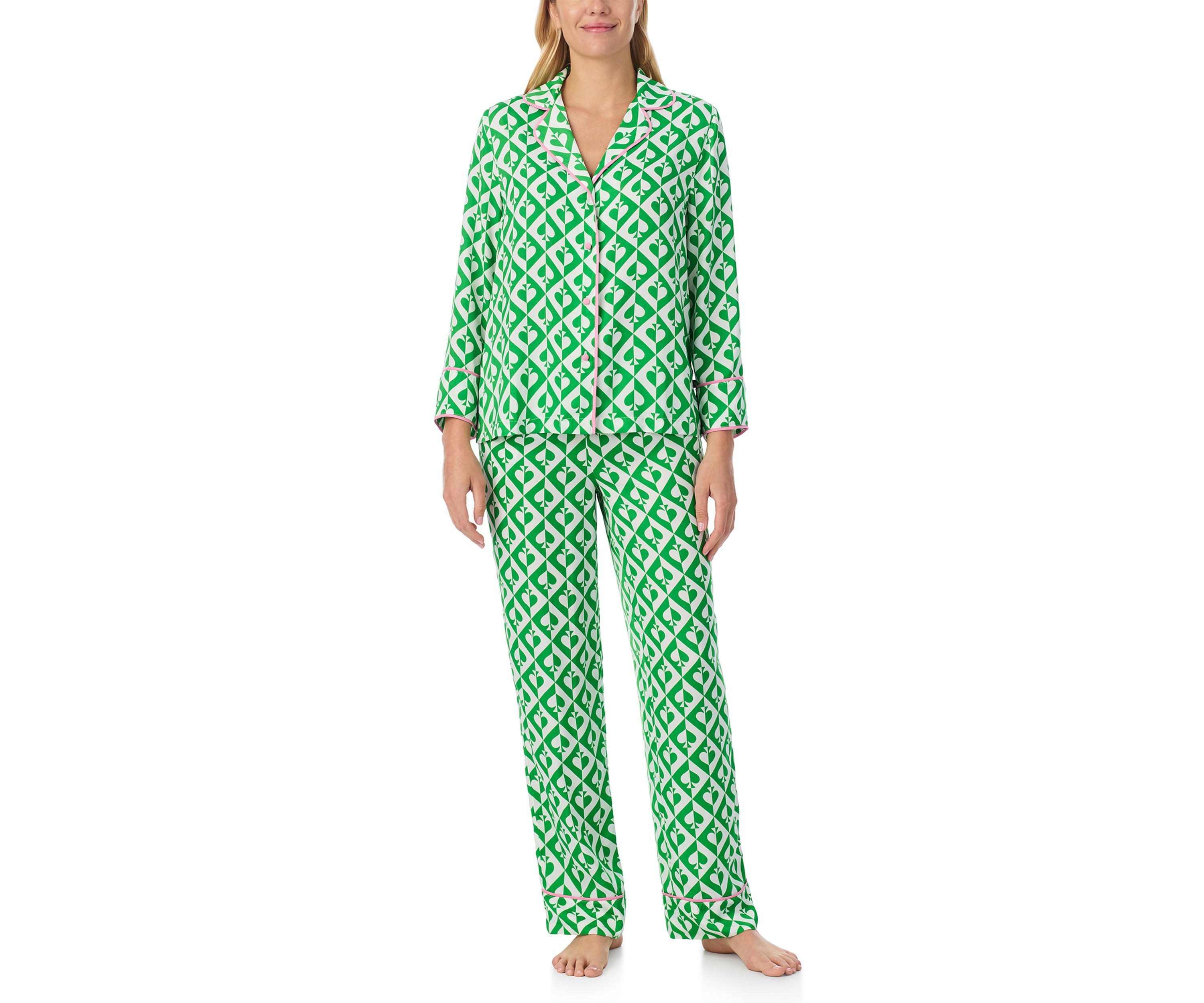 Womens Long Sleeve Pant Woven Pajama Set