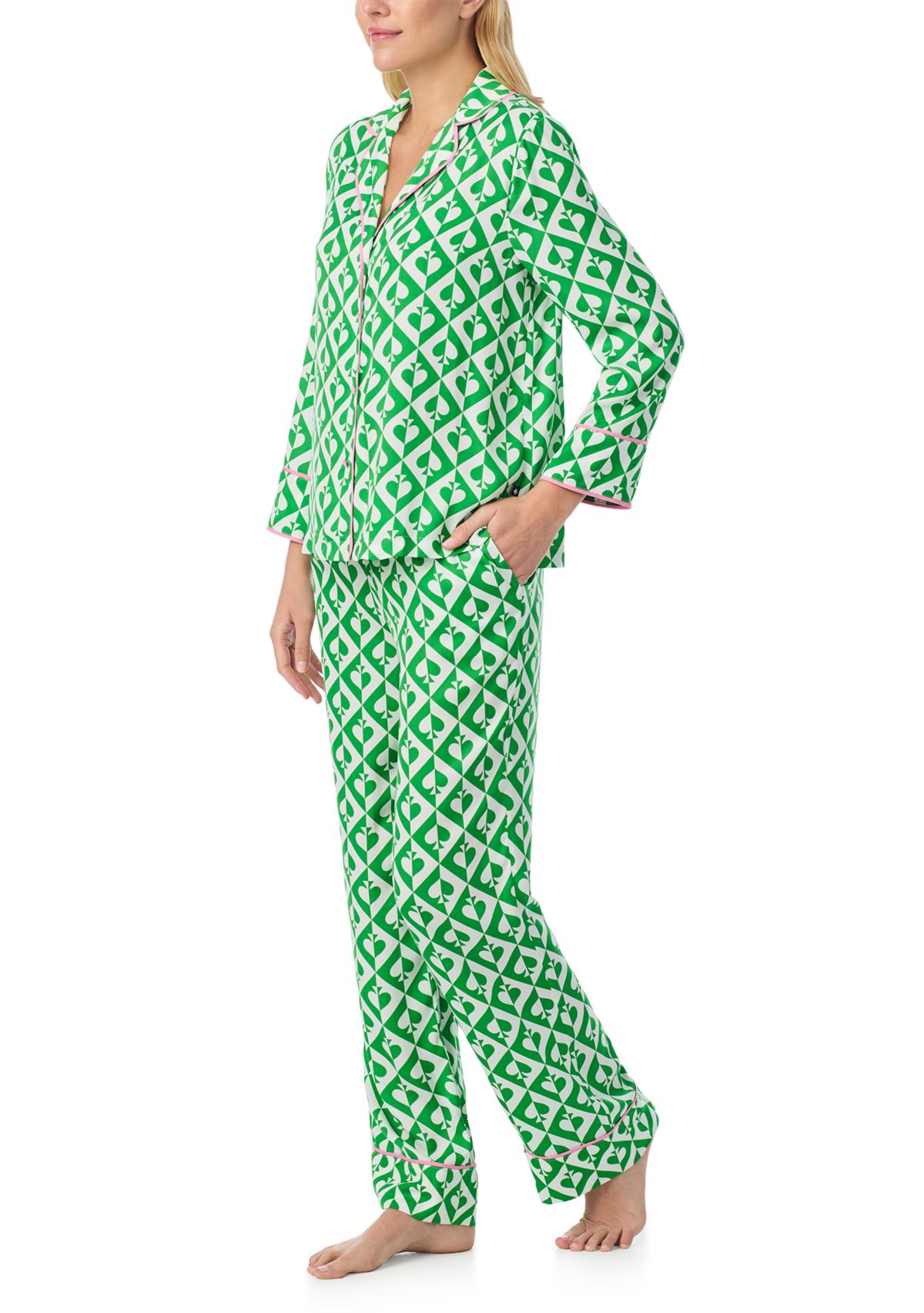 Womens Long Sleeve Pant Woven Pajama Set