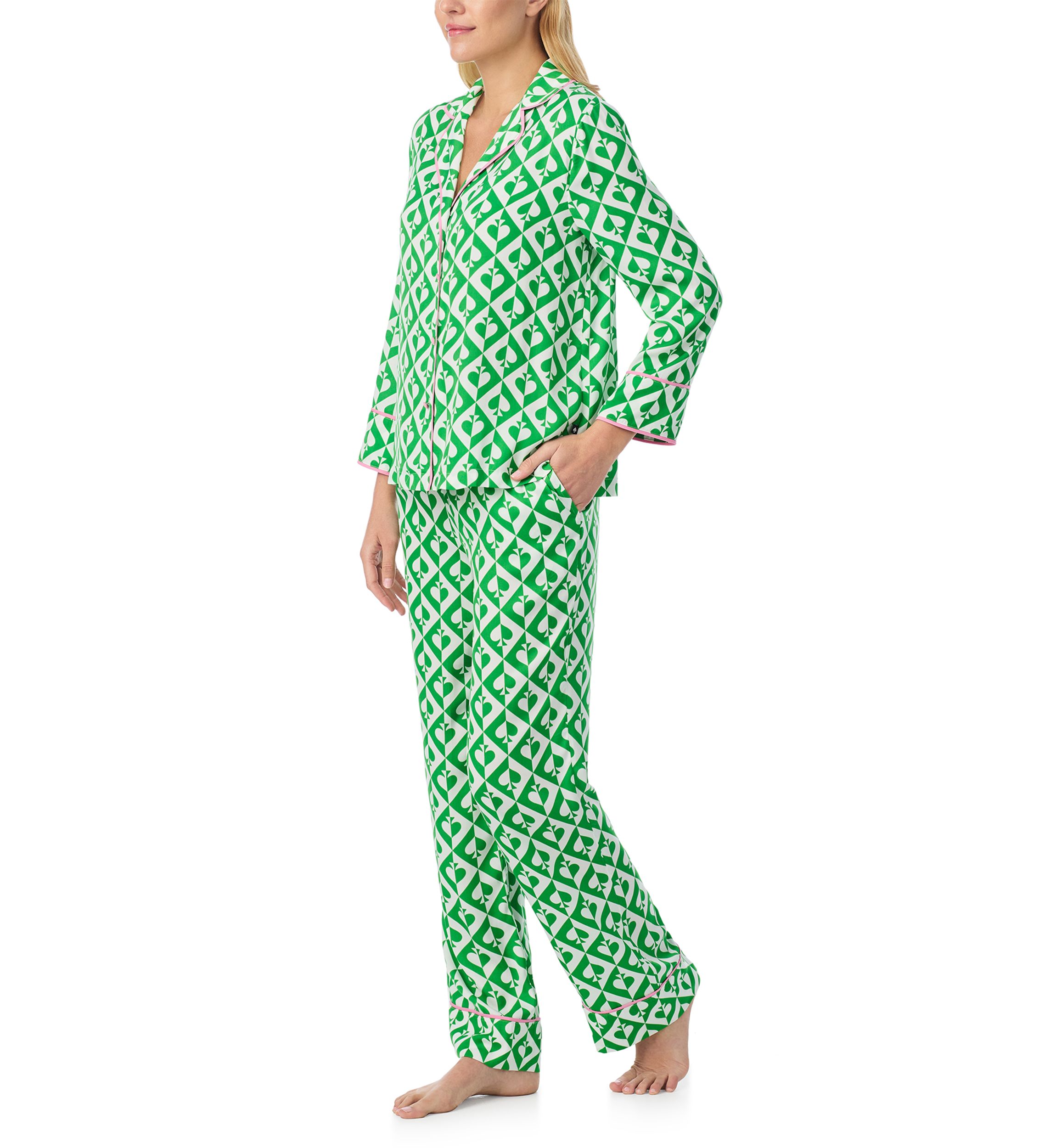 Womens Long Sleeve Pant Woven Pajama Set