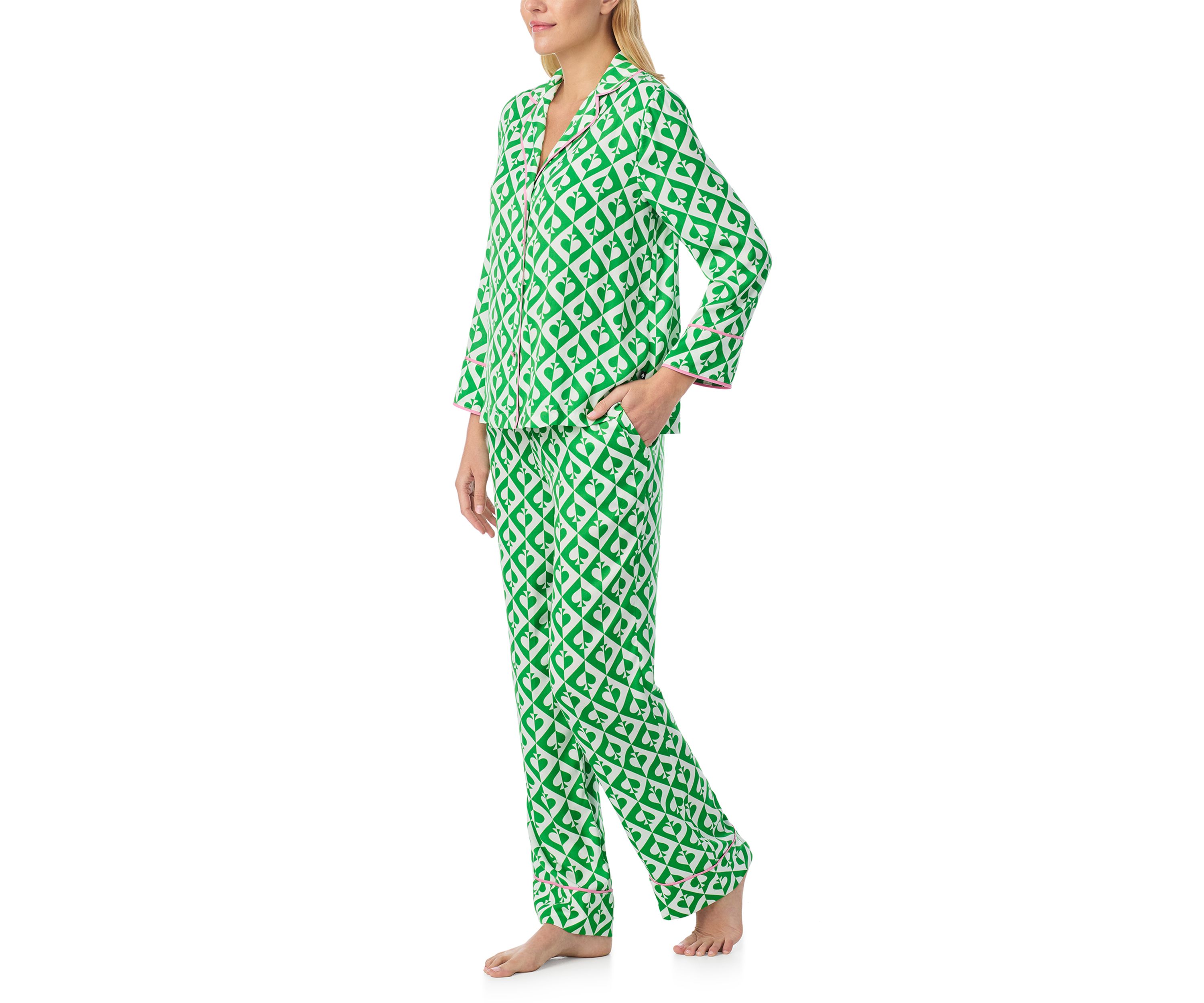 Womens Long Sleeve Pant Woven Pajama Set