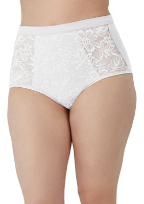 Women's Bali Breathe Lace High Rise Brief, White, 2XL