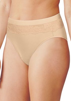 Bali One Smooth U All-Around Smoothing Hi-Cut Panty Nude w/ Black Lace 8  Women's