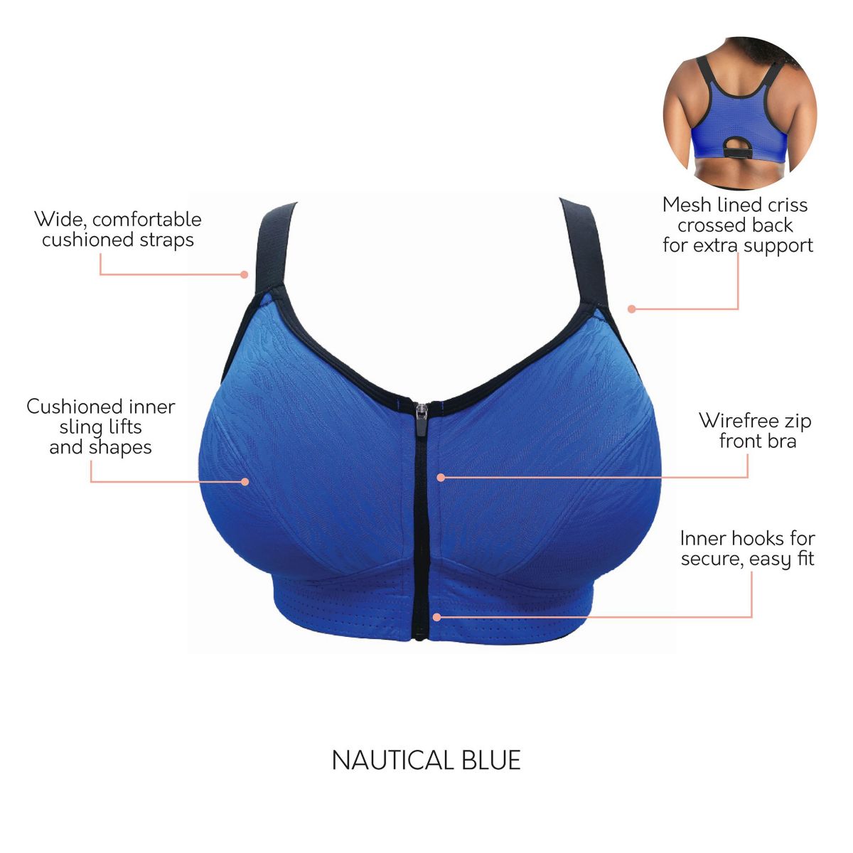 Wave Front Zipper Sports Bra