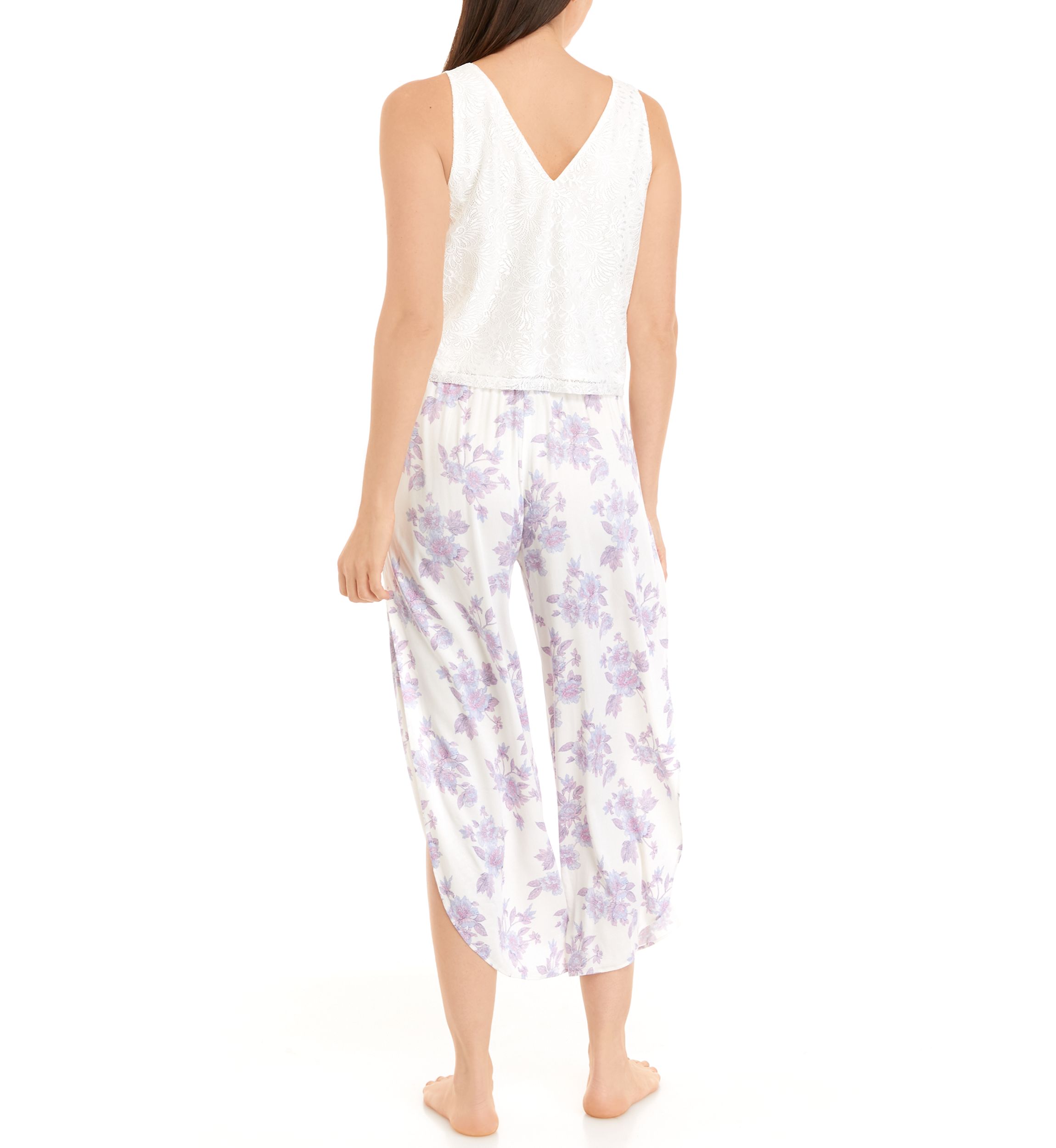 Womens Flyaway Pants with Deep V Lace Tank Top Pajama Set