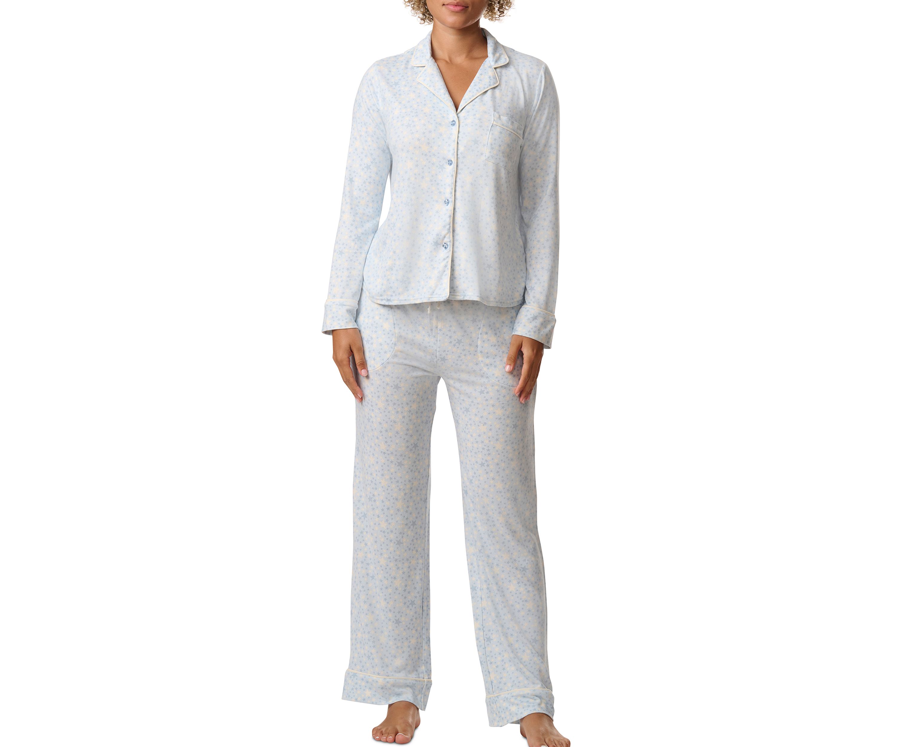 Notch Collar Long Sleeve Shirt and Pants Pajama Set