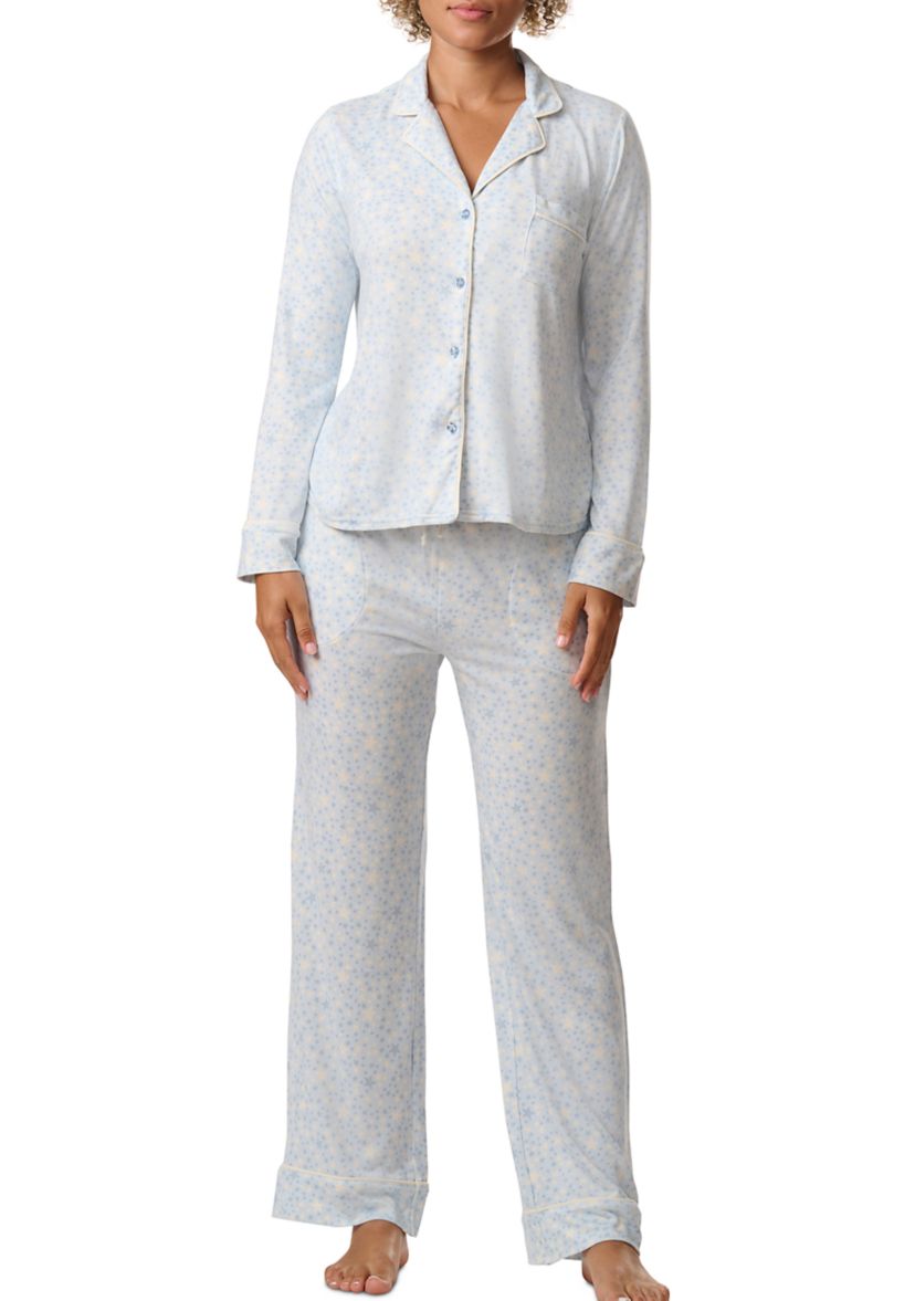 Notch Collar Long Sleeve Shirt and Pants Pajama Set