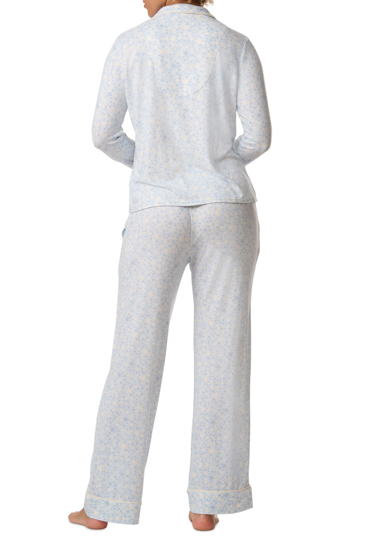 Notch Collar Long Sleeve Shirt and Pants Pajama Set