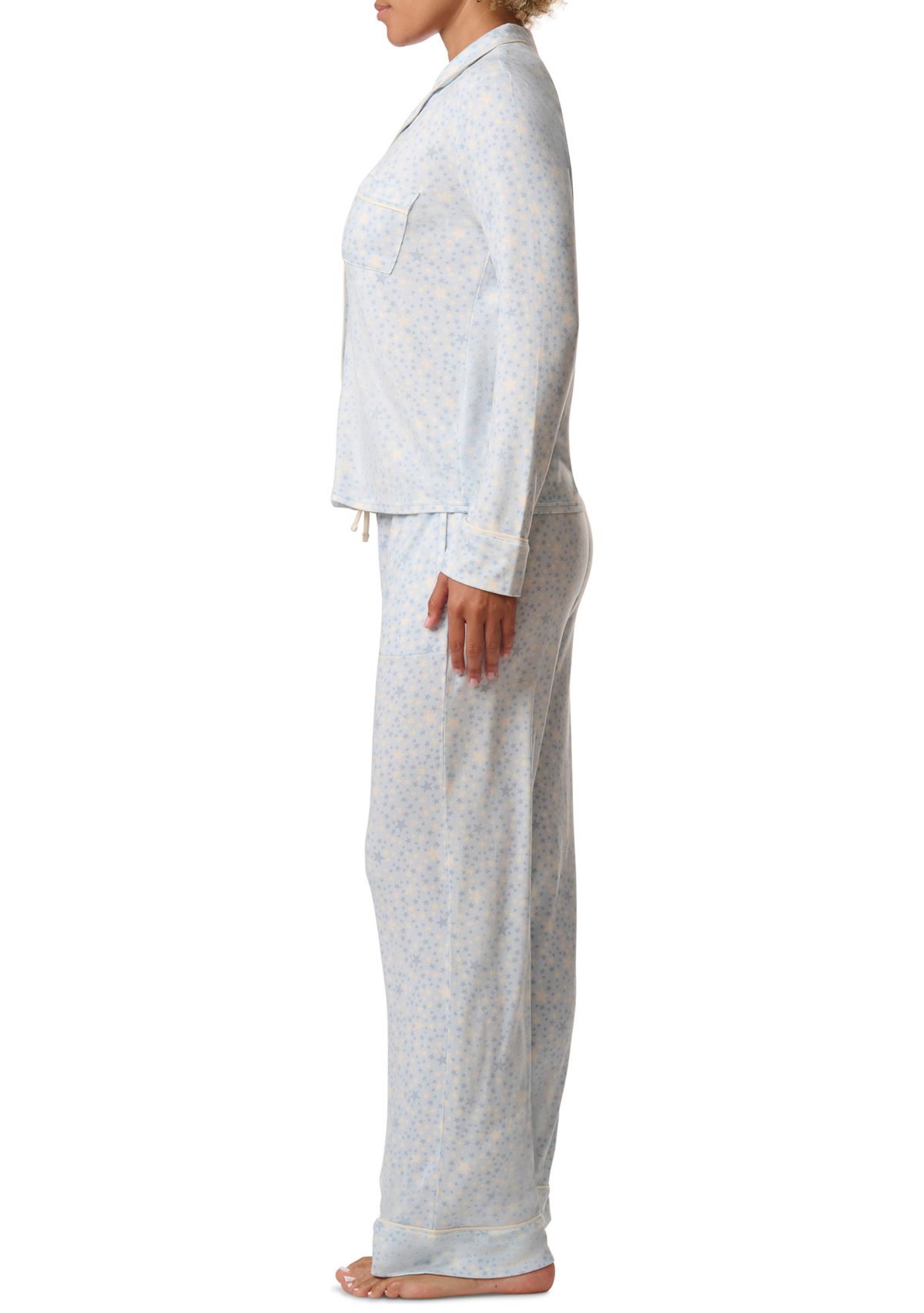 Notch Collar Long Sleeve Shirt and Pants Pajama Set