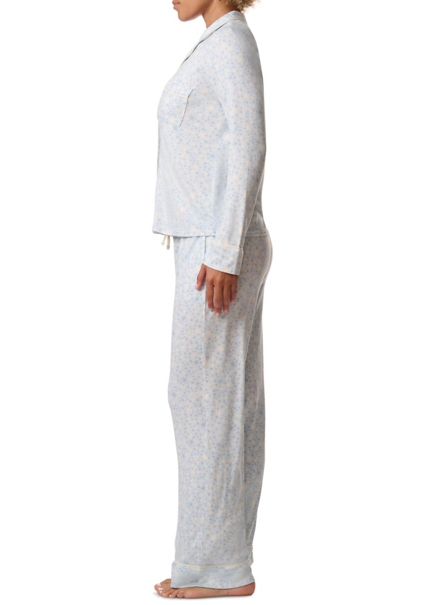 Notch Collar Long Sleeve Shirt and Pants Pajama Set