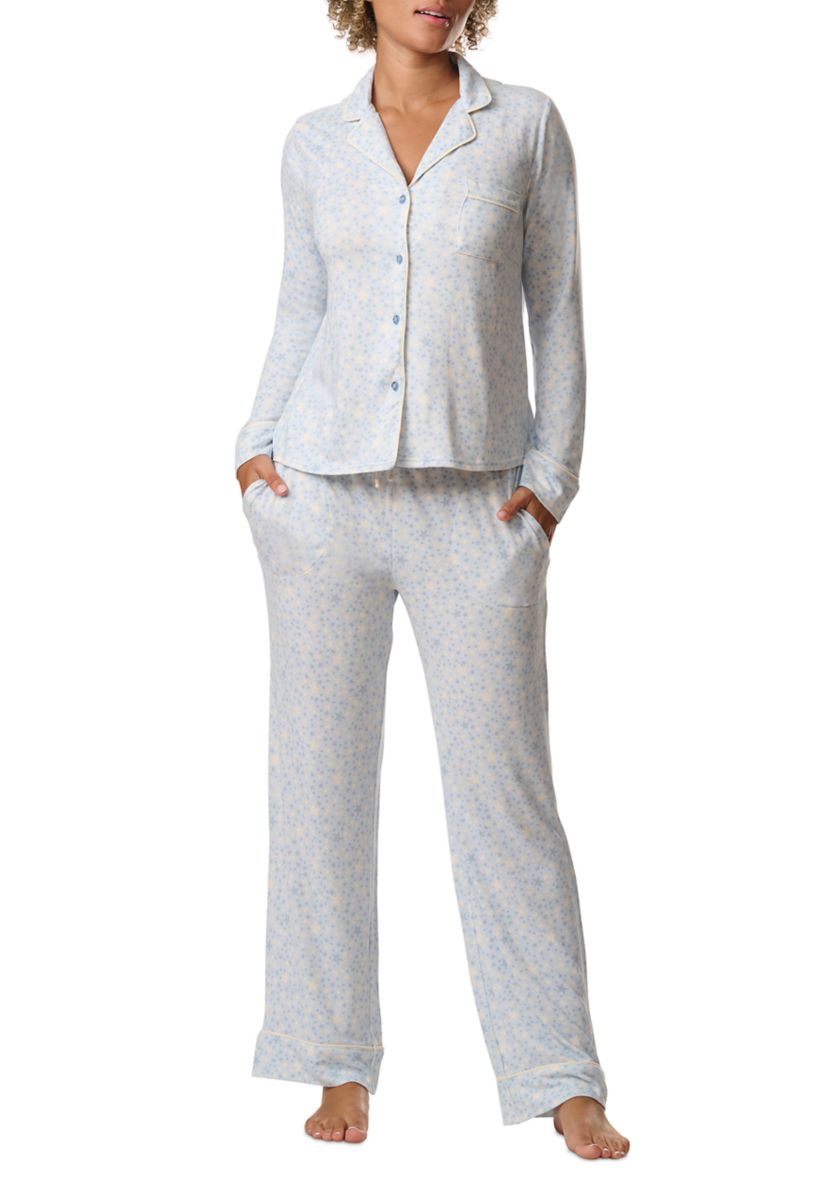 Notch Collar Long Sleeve Shirt and Pants Pajama Set