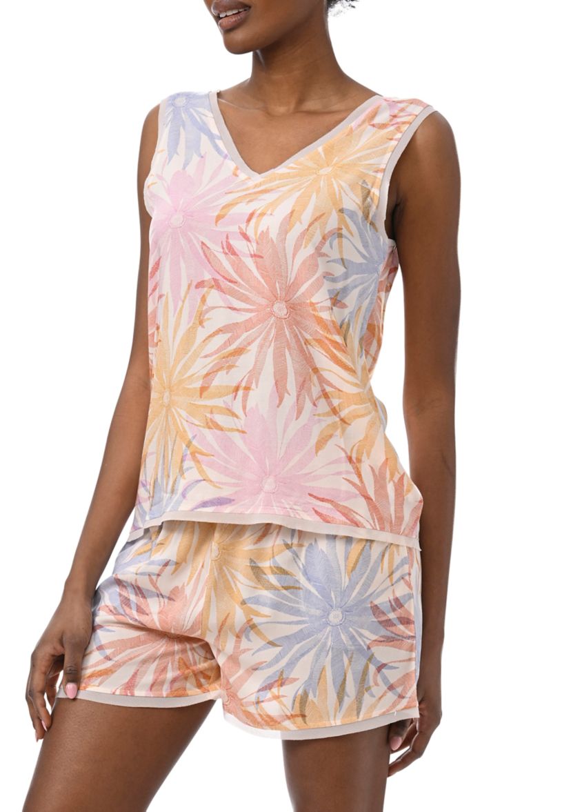 Womens Printed Tank Top and Shorts Pajama Set