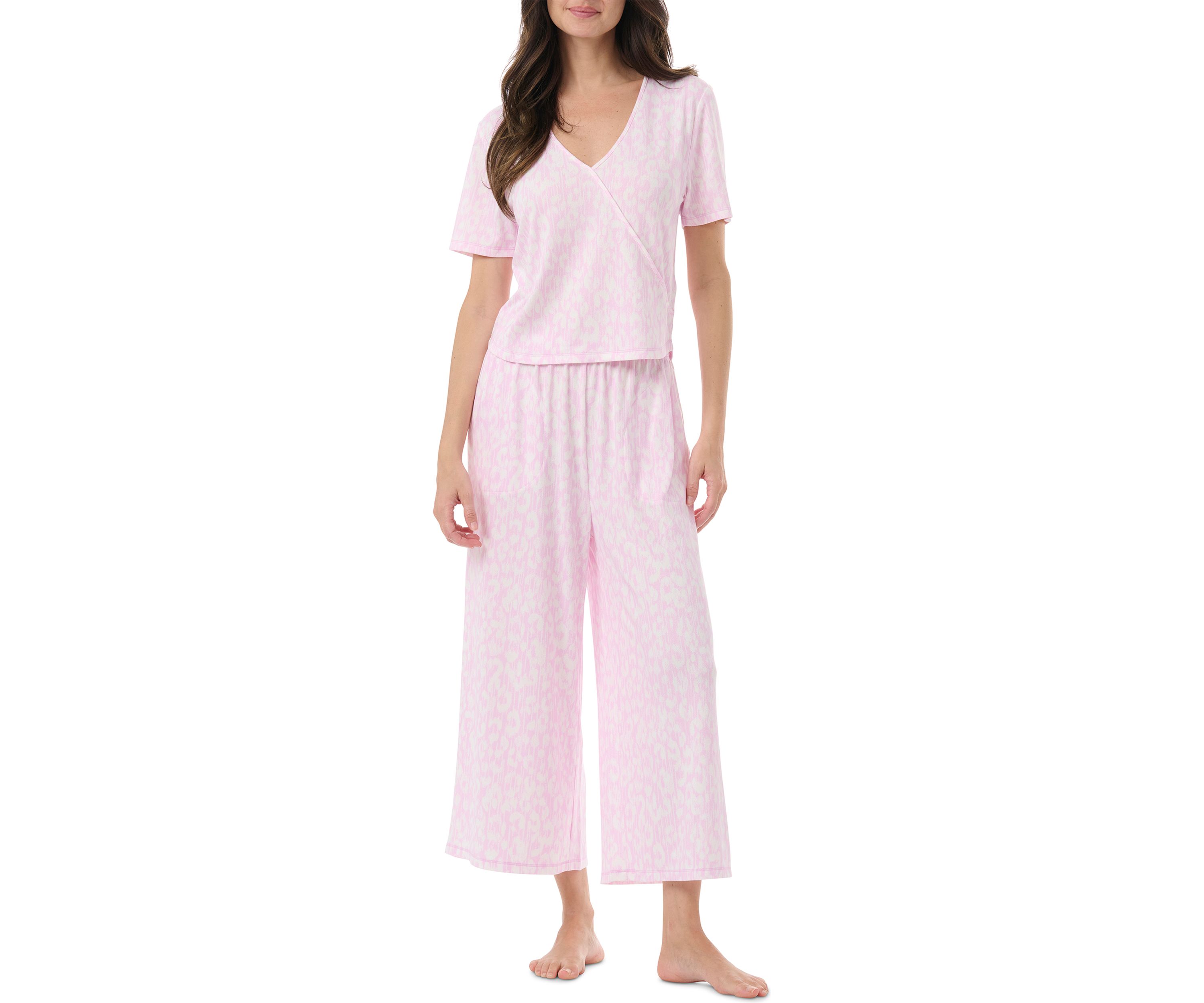 Short Sleeve Wrap T-Shirt and Cropped Pants Pajama Set