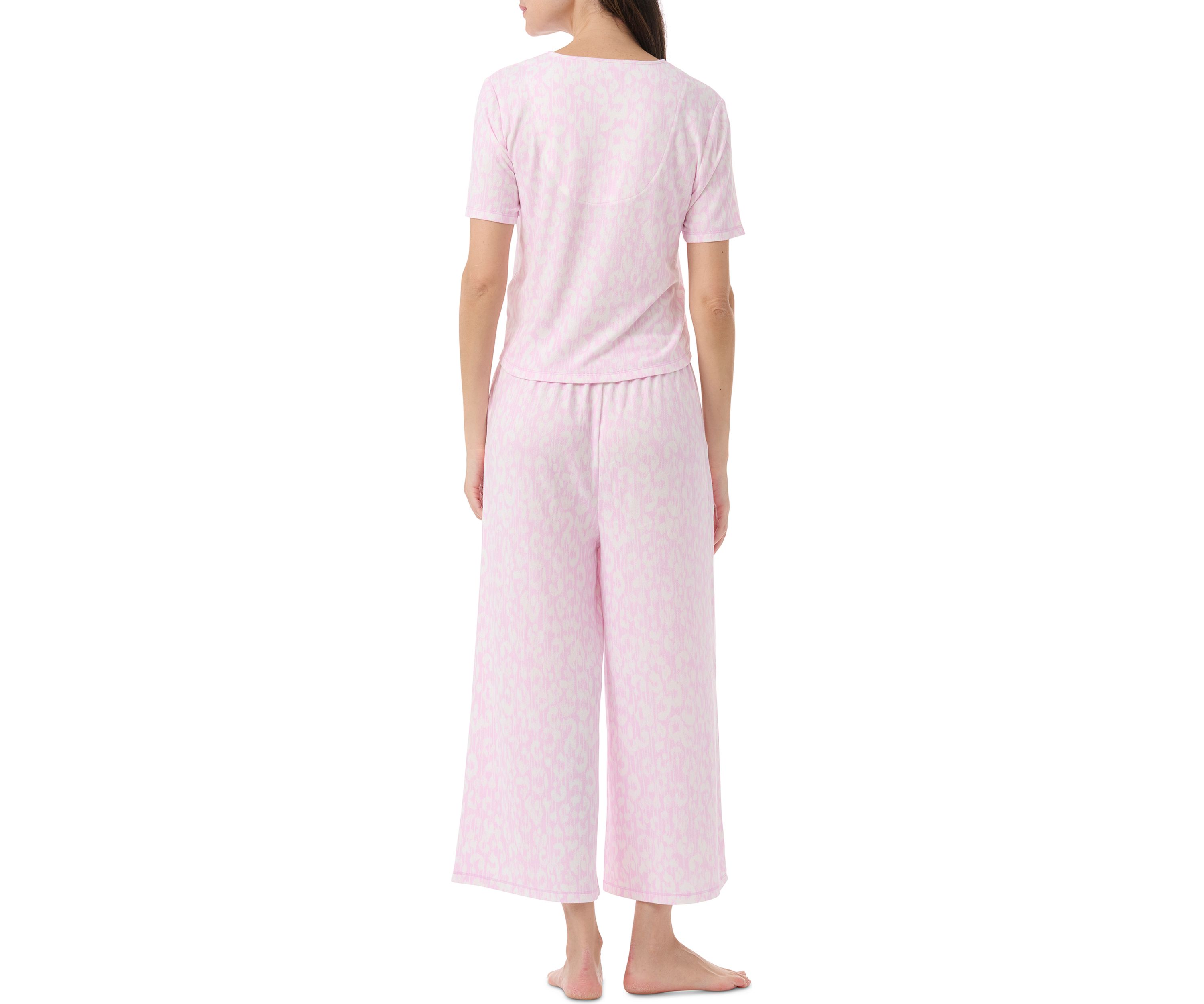 Short Sleeve Wrap T-Shirt and Cropped Pants Pajama Set