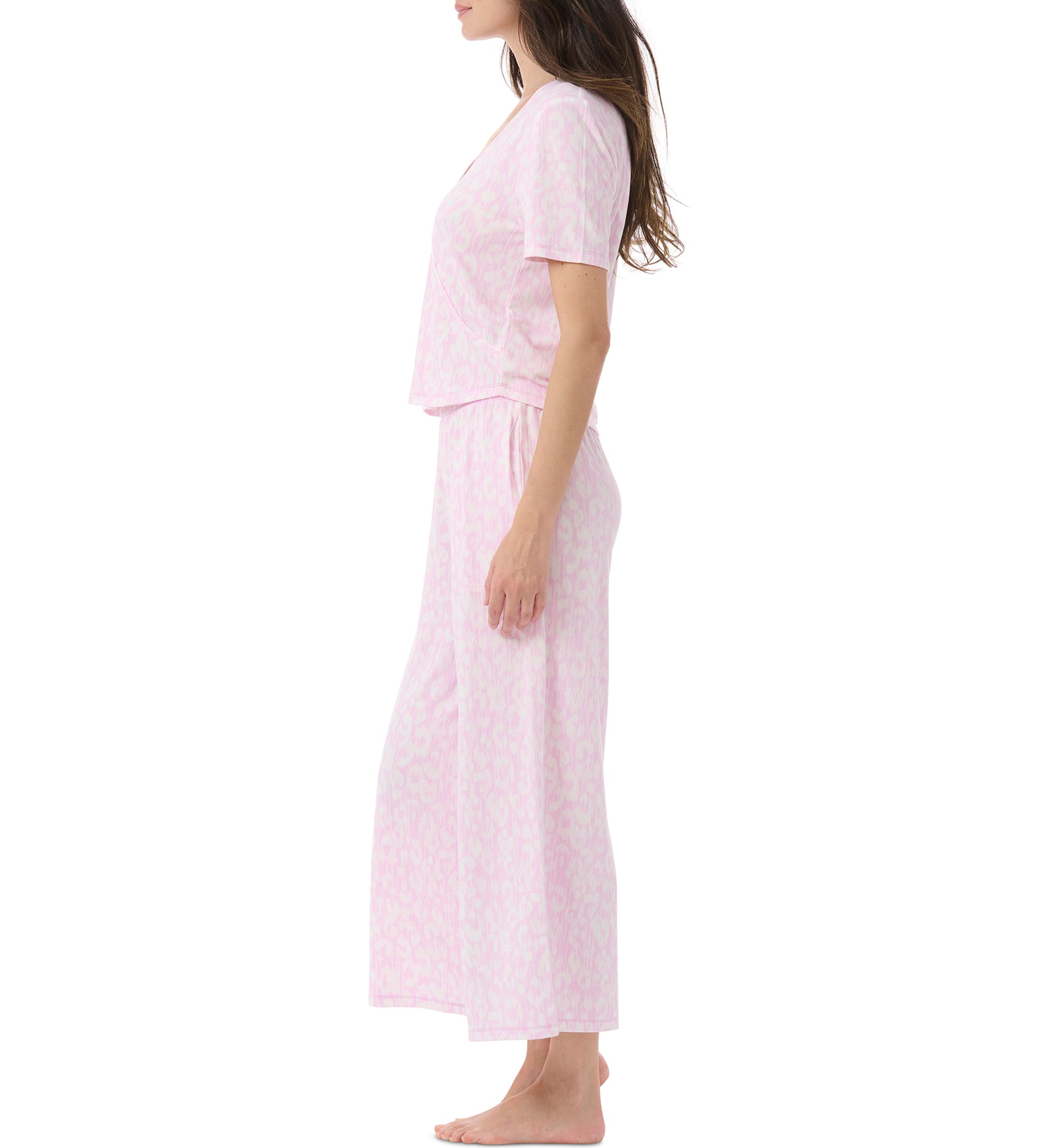 Short Sleeve Wrap T-Shirt and Cropped Pants Pajama Set