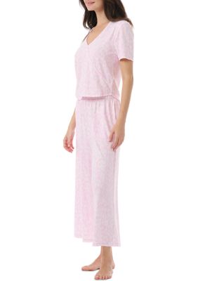 Short Sleeve Wrap T-Shirt and Cropped Pants Pajama Set