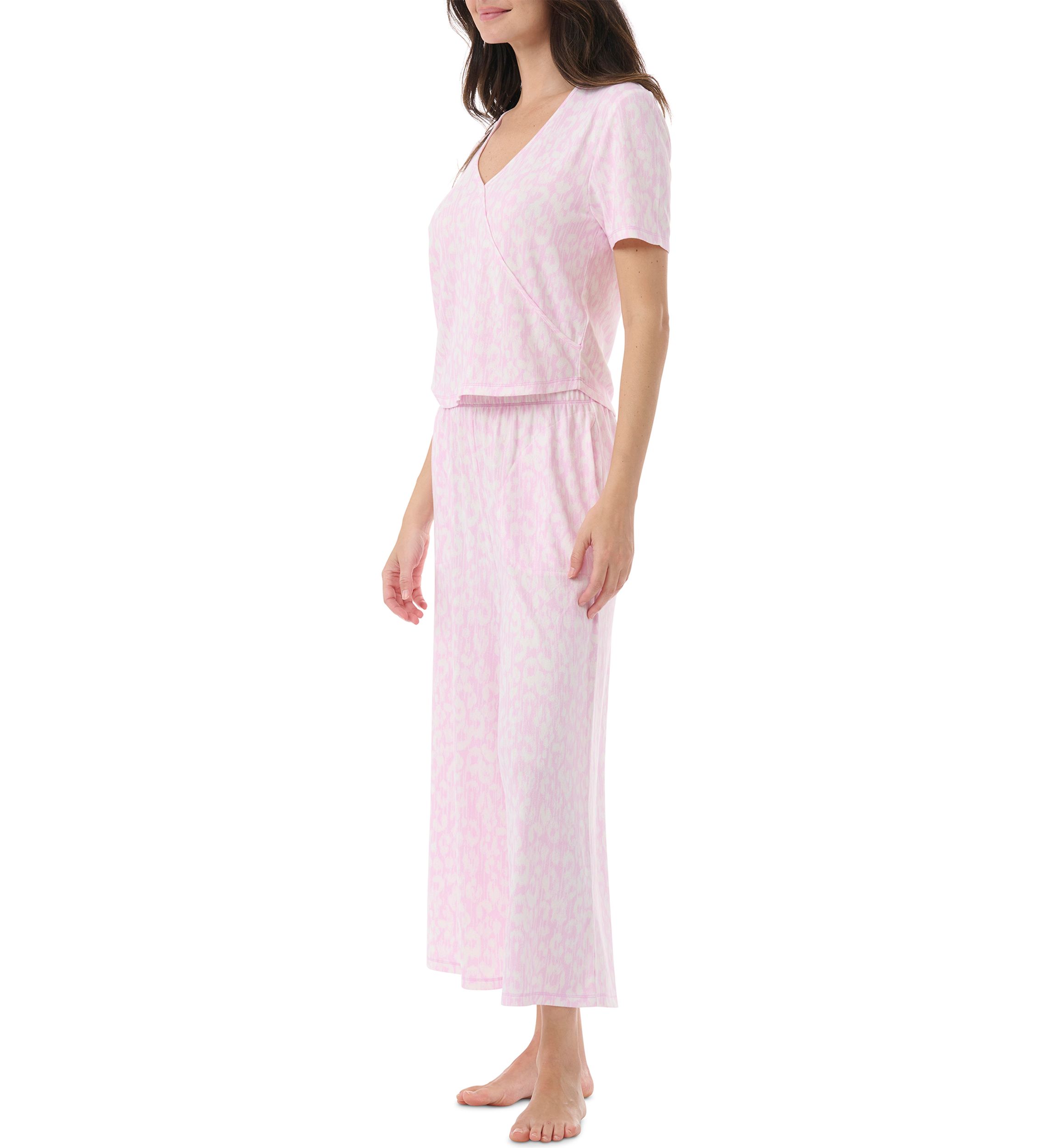 Short Sleeve Wrap T-Shirt and Cropped Pants Pajama Set