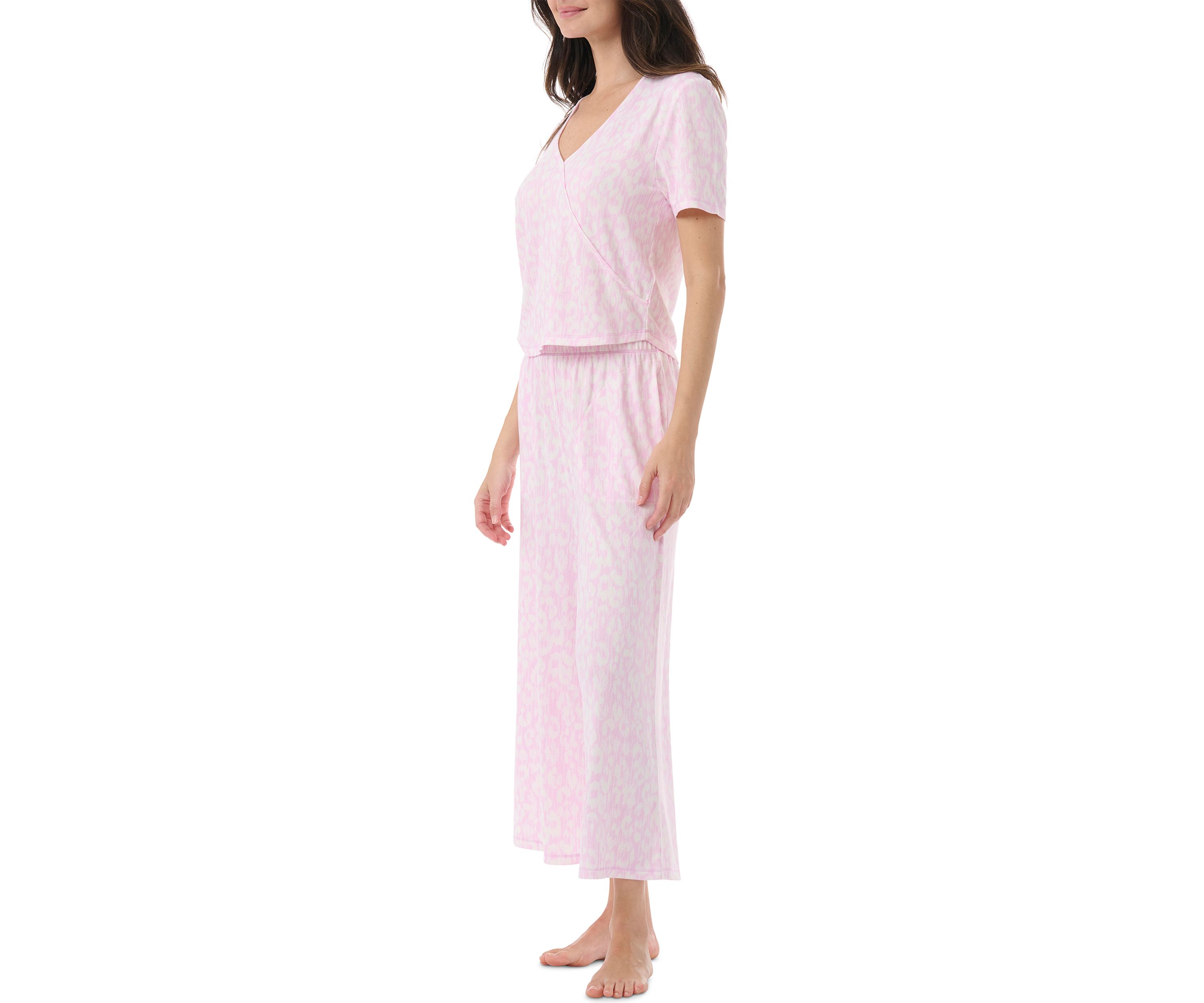 Short Sleeve Wrap T-Shirt and Cropped Pants Pajama Set