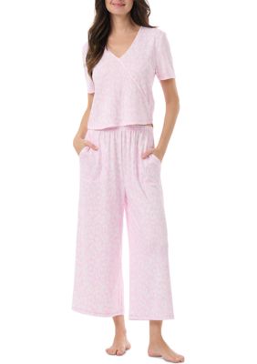 Short Sleeve Wrap T-Shirt and Cropped Pants Pajama Set