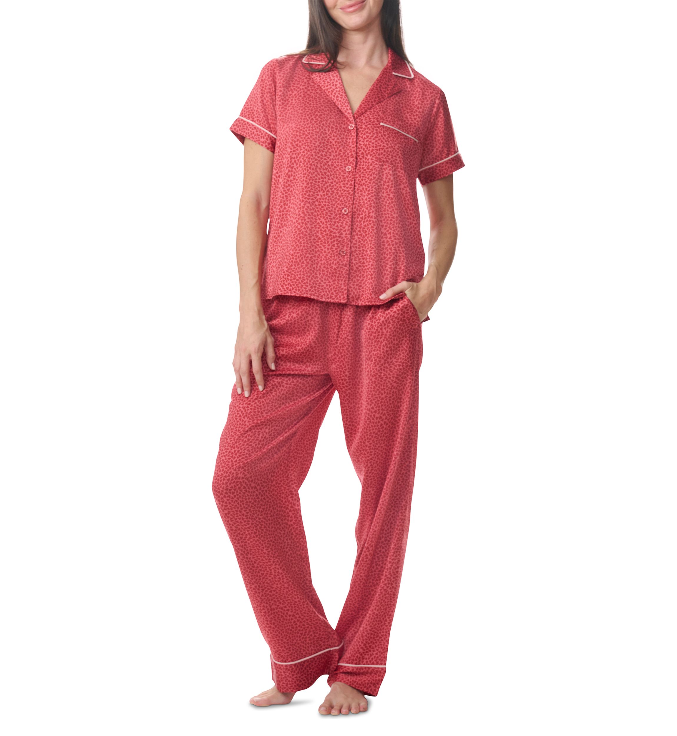 Short Sleeve Satin Notch Pajama Set 