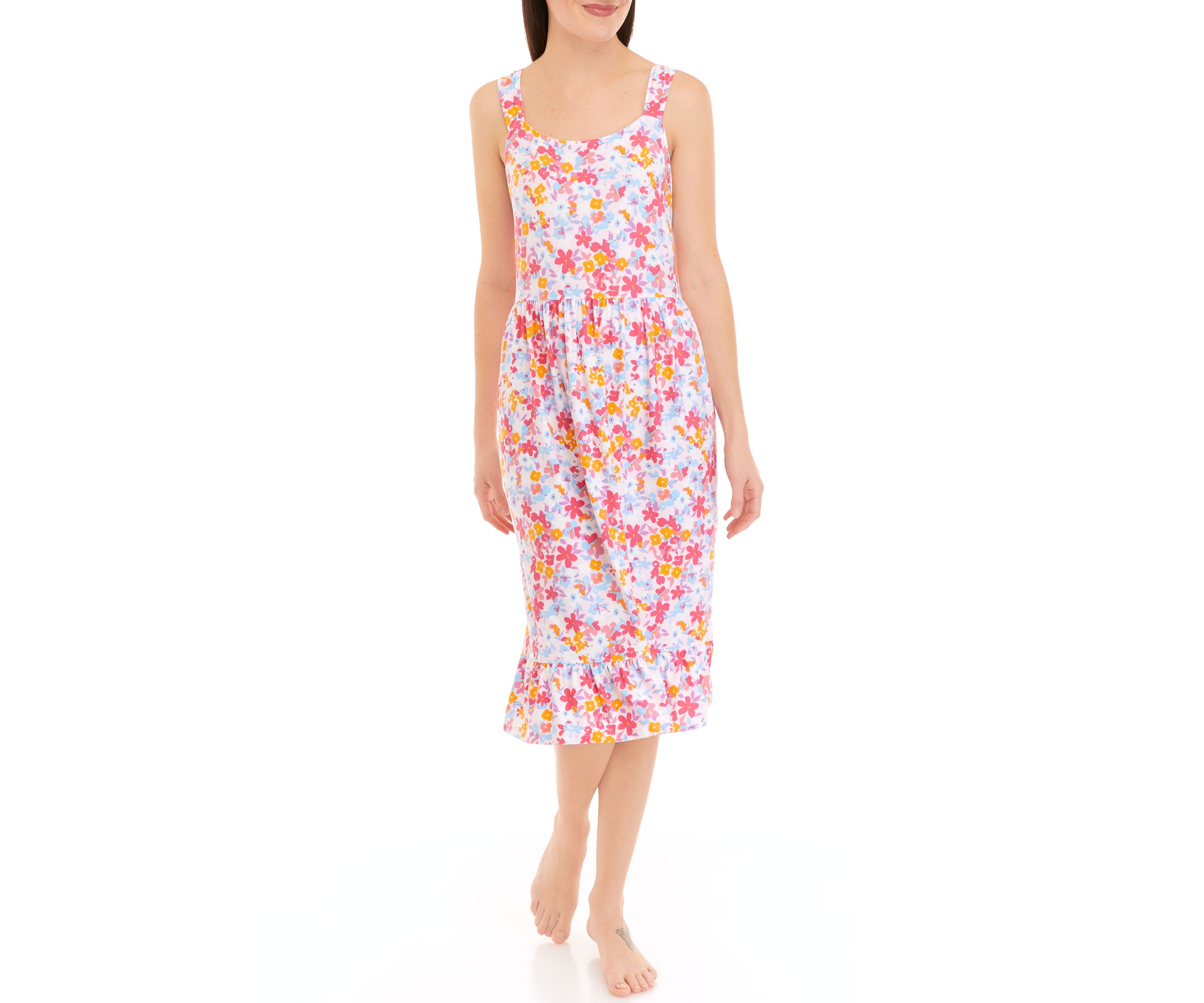 Womens Ruffle Hem Midi Nightgown