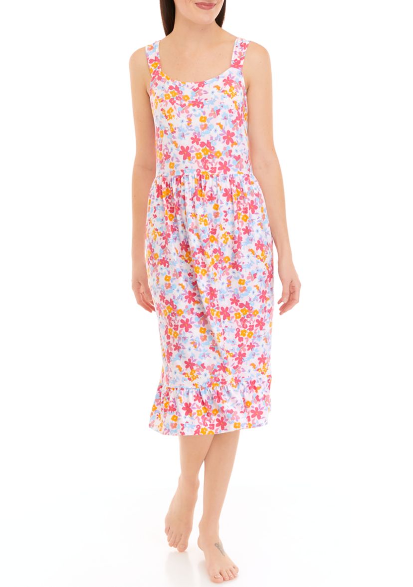 Womens Ruffle Hem Midi Nightgown
