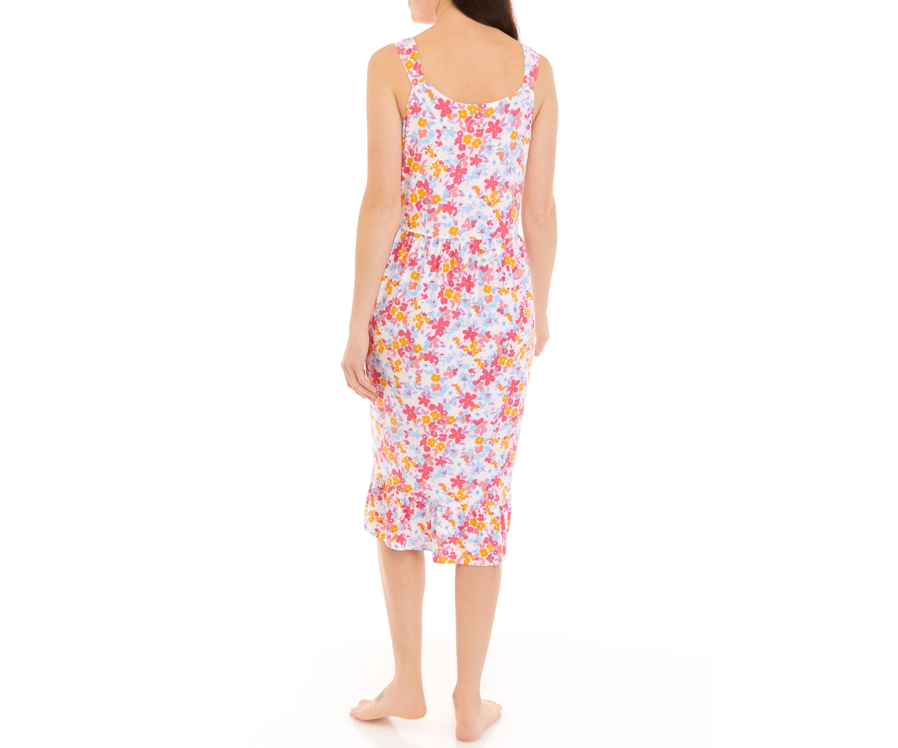 Womens Ruffle Hem Midi Nightgown