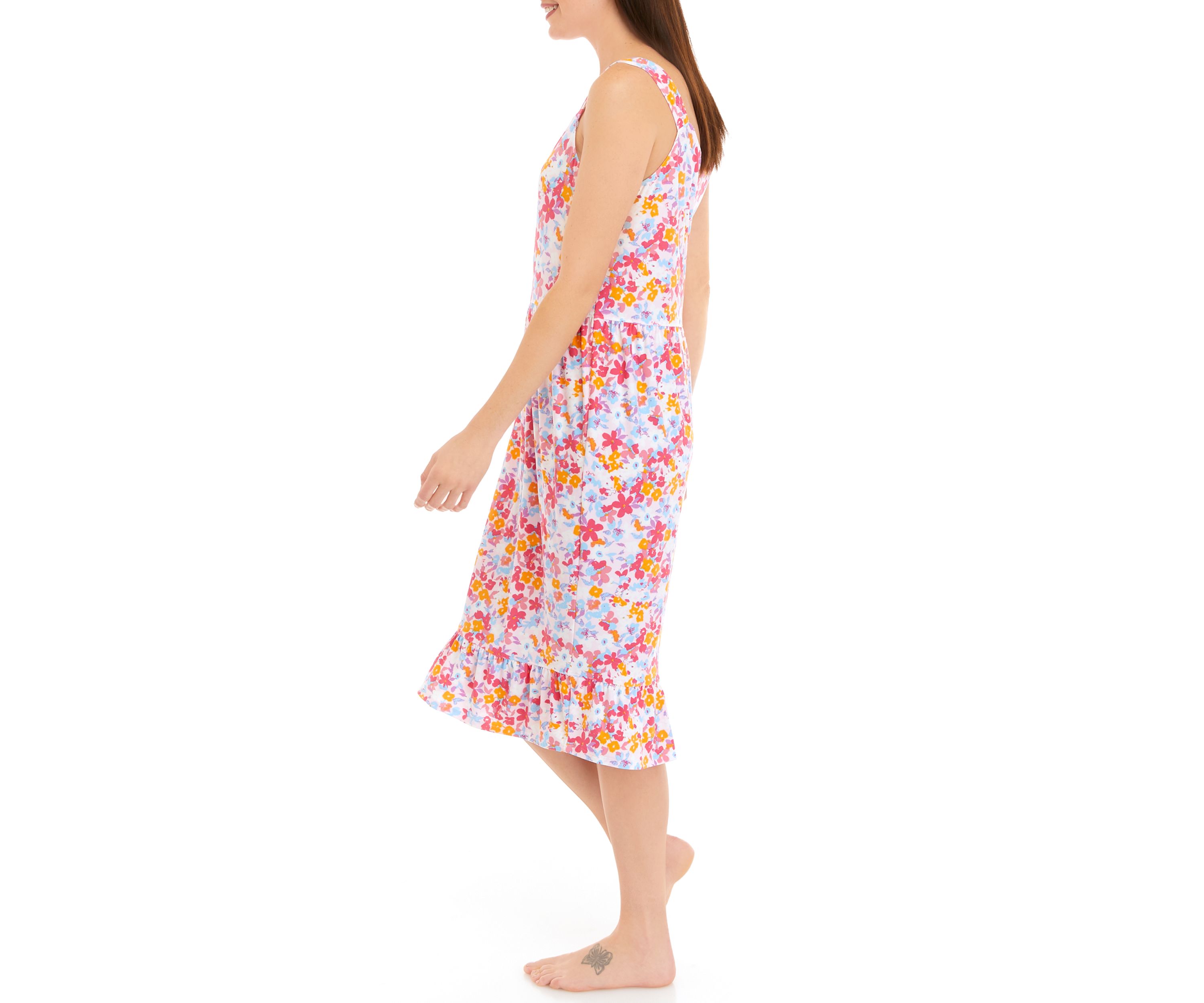 Womens Ruffle Hem Midi Nightgown