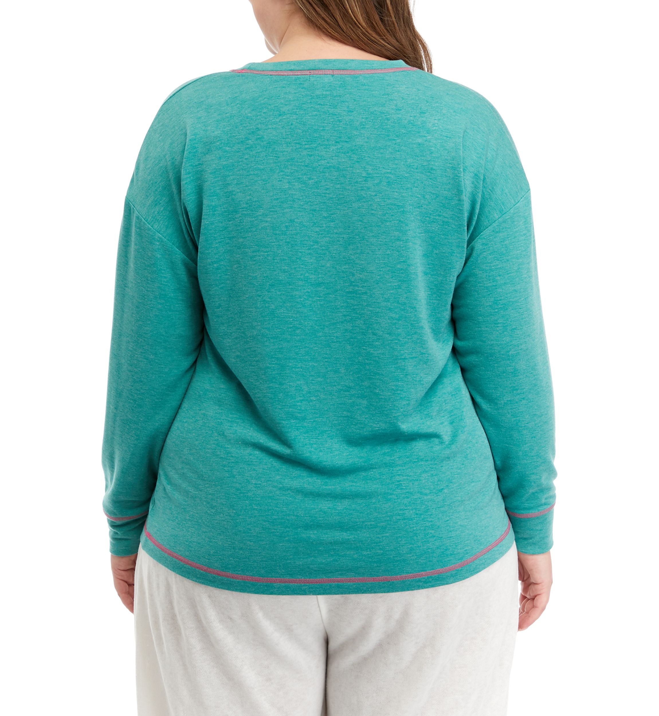 Plus Size Long Sleeve Butter Knit Crew Neck Pajama Top with Stitching