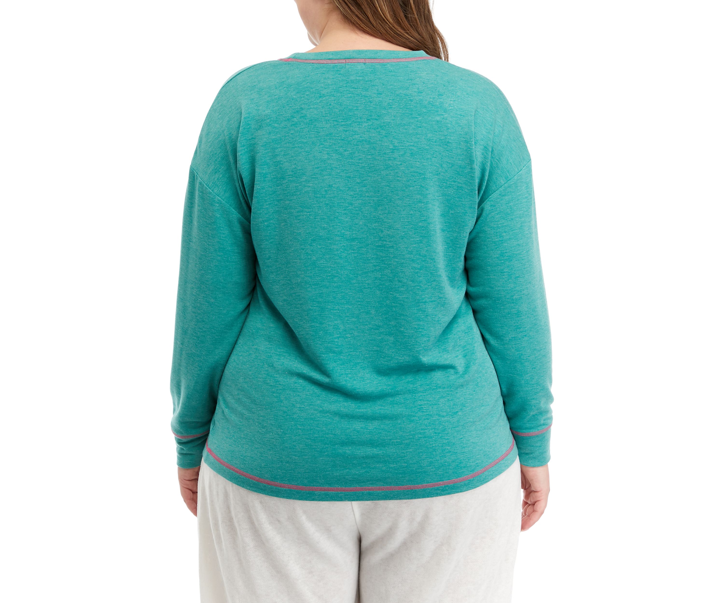 Plus Size Long Sleeve Butter Knit Crew Neck Pajama Top with Stitching