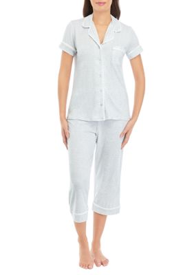 Calvin Klein Women's 2 Piece Pajama Set Short Sleeve T-Shirt & PJ Pant,  Navy, L 