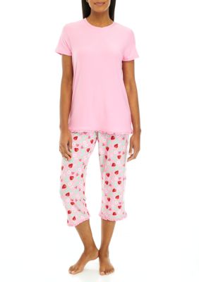 Pink and Magenta Floral Short Sleeve Capri Pant PJ Set - Aria Sleepwear