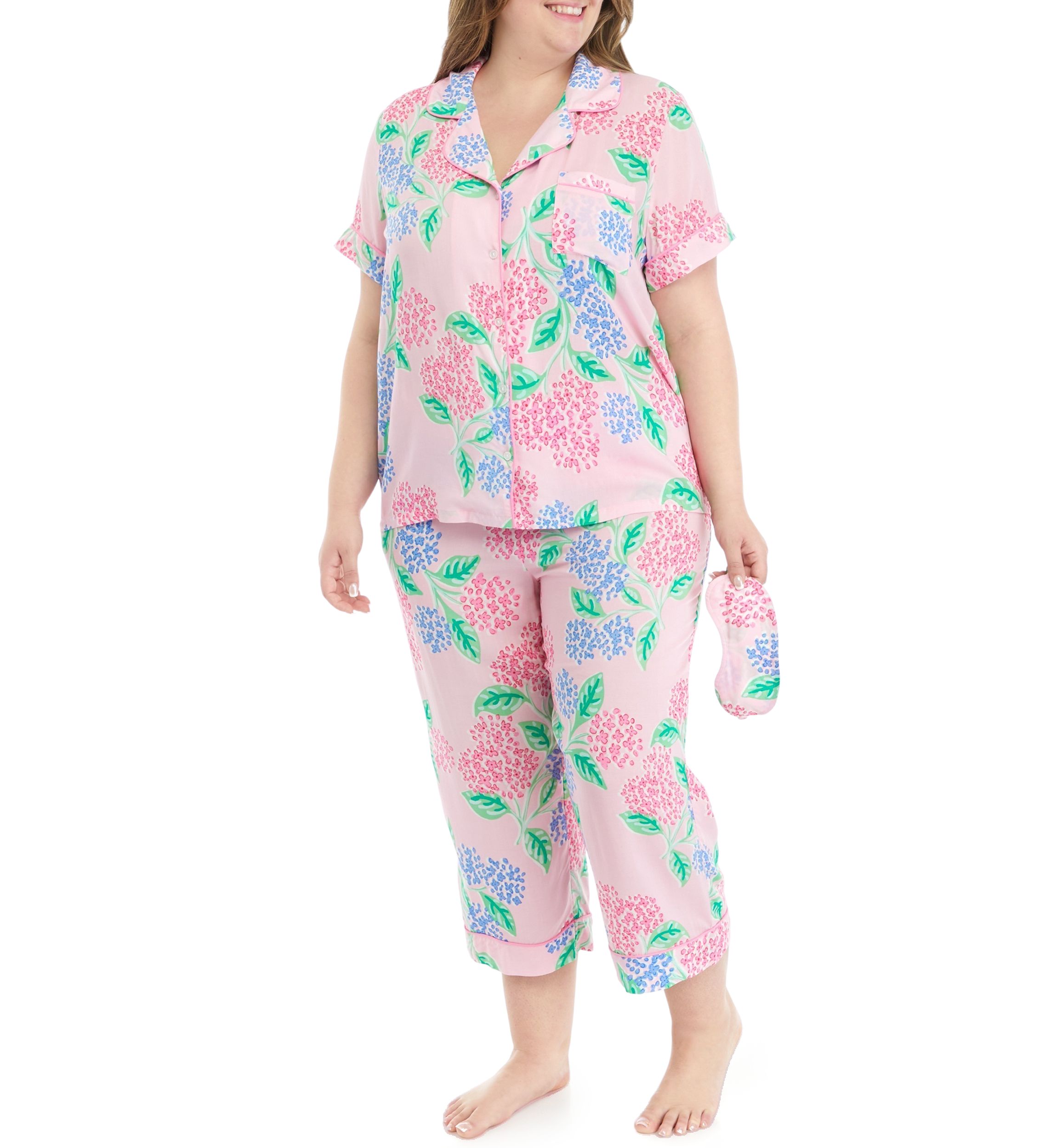 Plus Size Printed Notch Collar Pajama Set