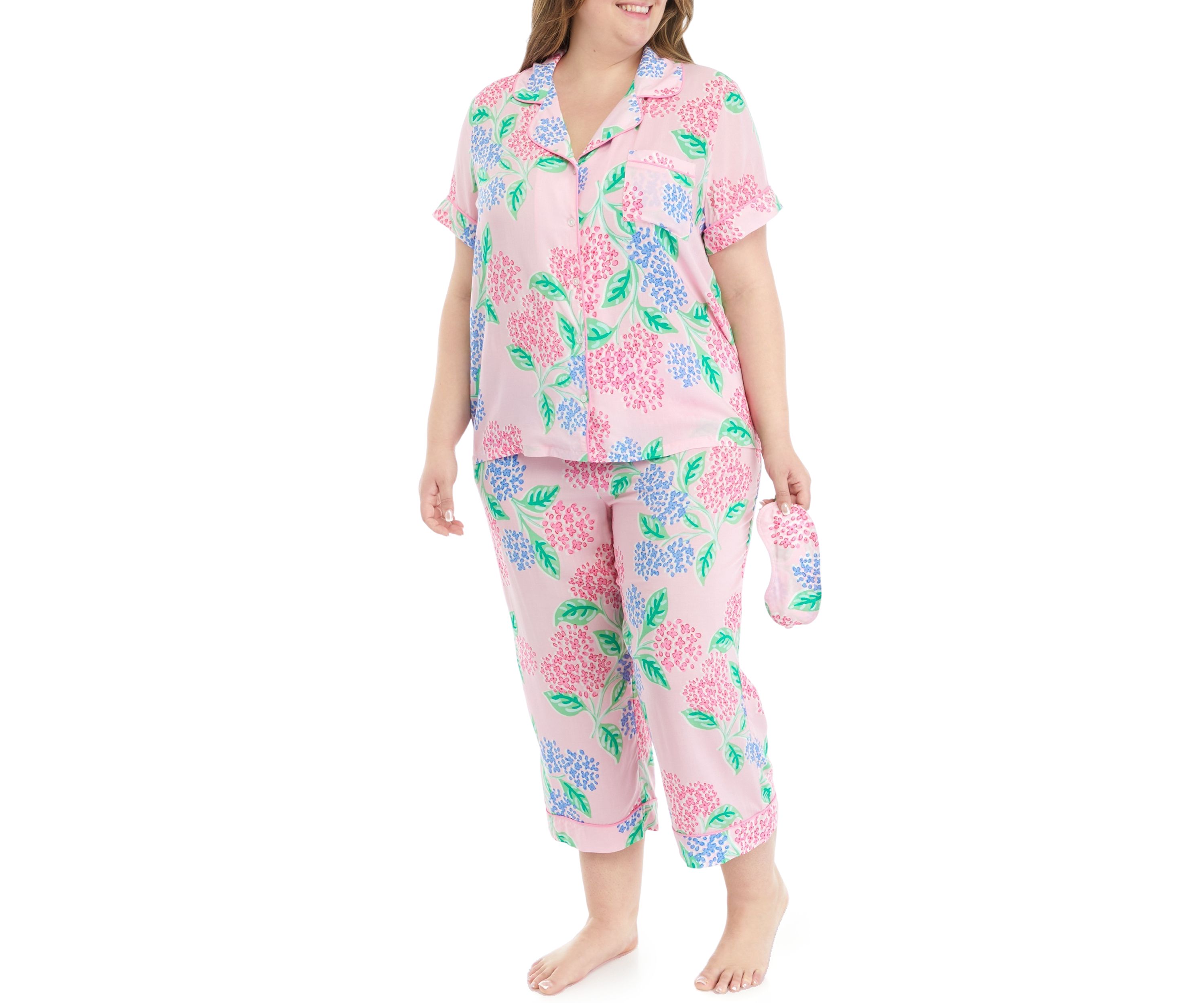 Plus Size Printed Notch Collar Pajama Set