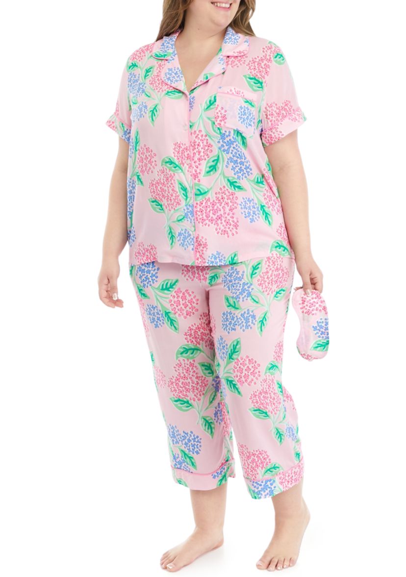 Plus Size Printed Notch Collar Pajama Set
