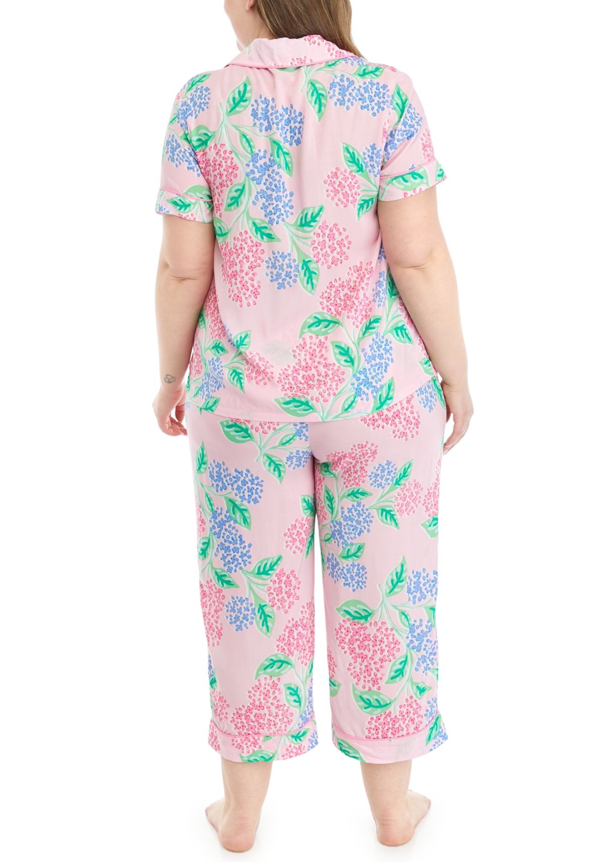 Plus Size Printed Notch Collar Pajama Set