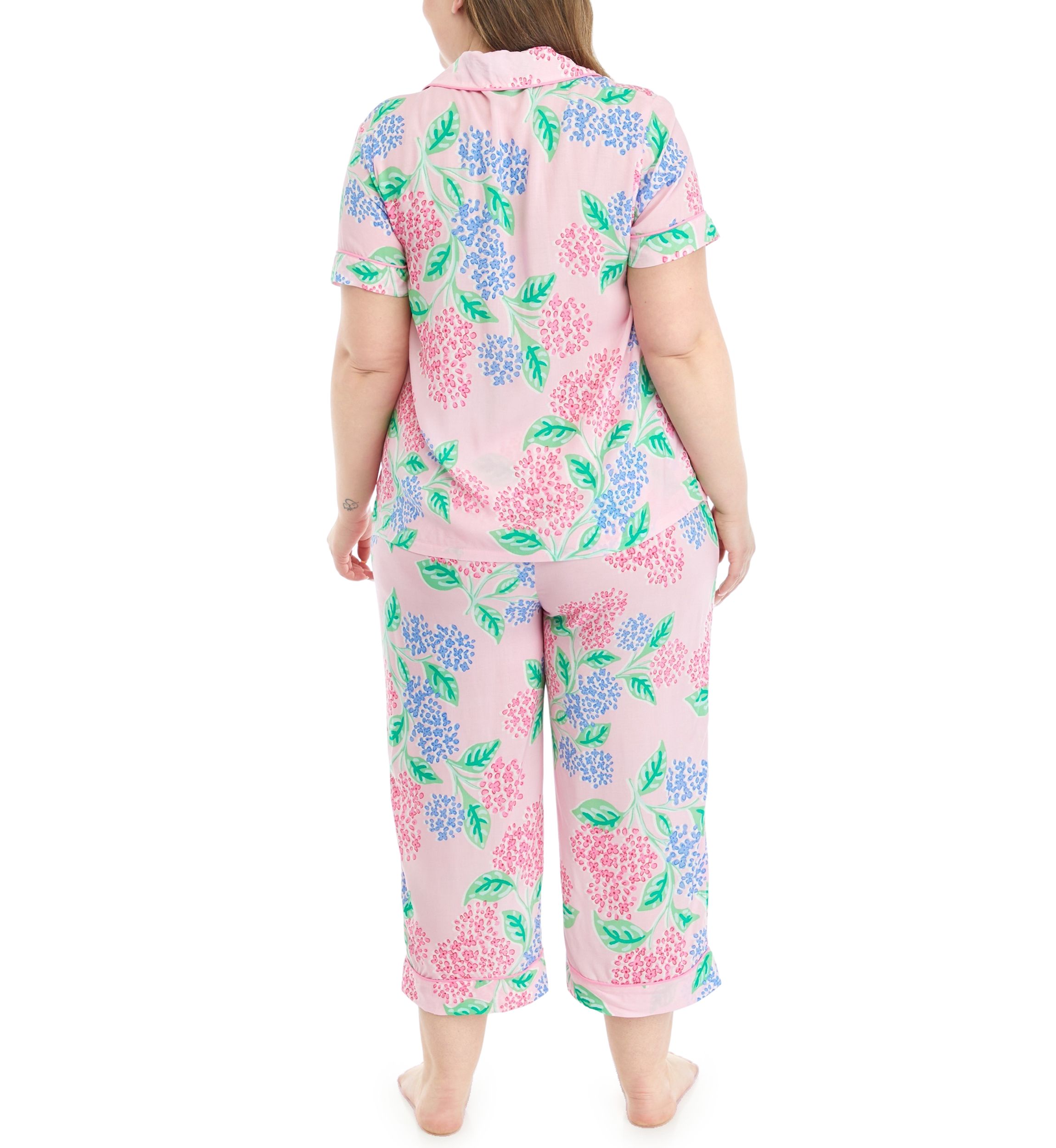 Plus Size Printed Notch Collar Pajama Set