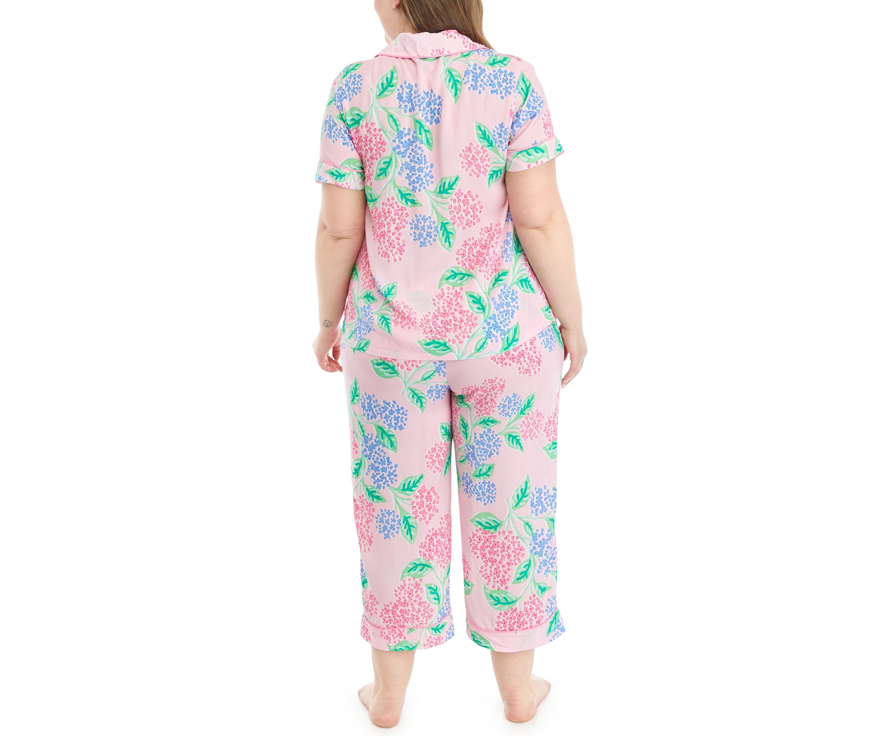 Plus Size Printed Notch Collar Pajama Set