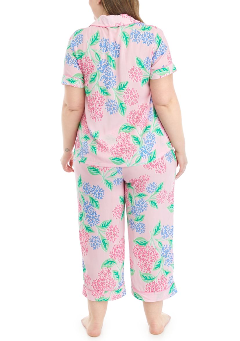 Plus Size Printed Notch Collar Pajama Set